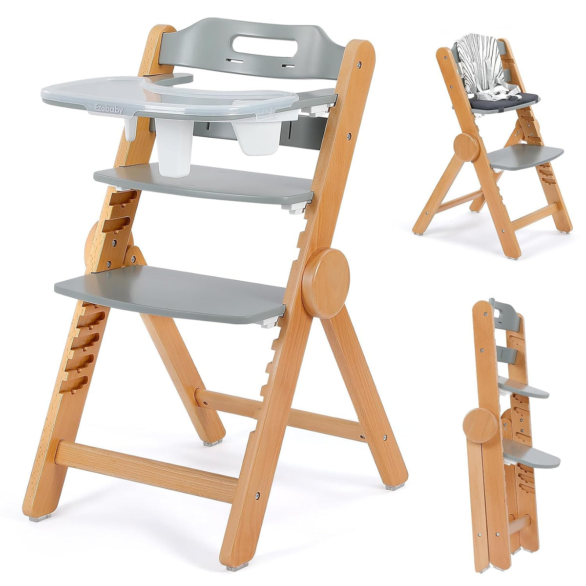 Ezebaby Silla alta de madera Grow with Your Child, silla alta plega...