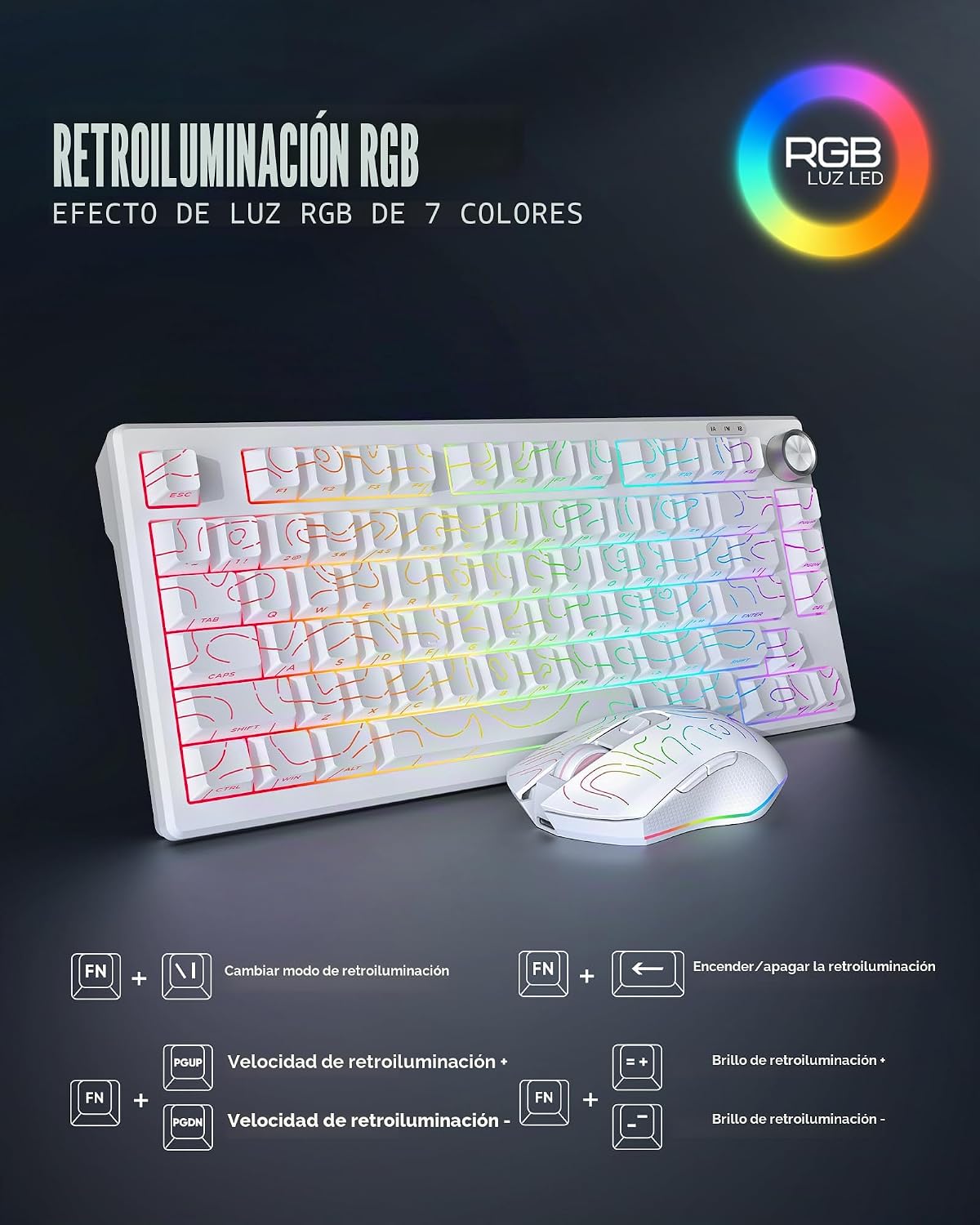 RedThunder K75 Combo de teclado y mouse inalámbricos, teclado graba...