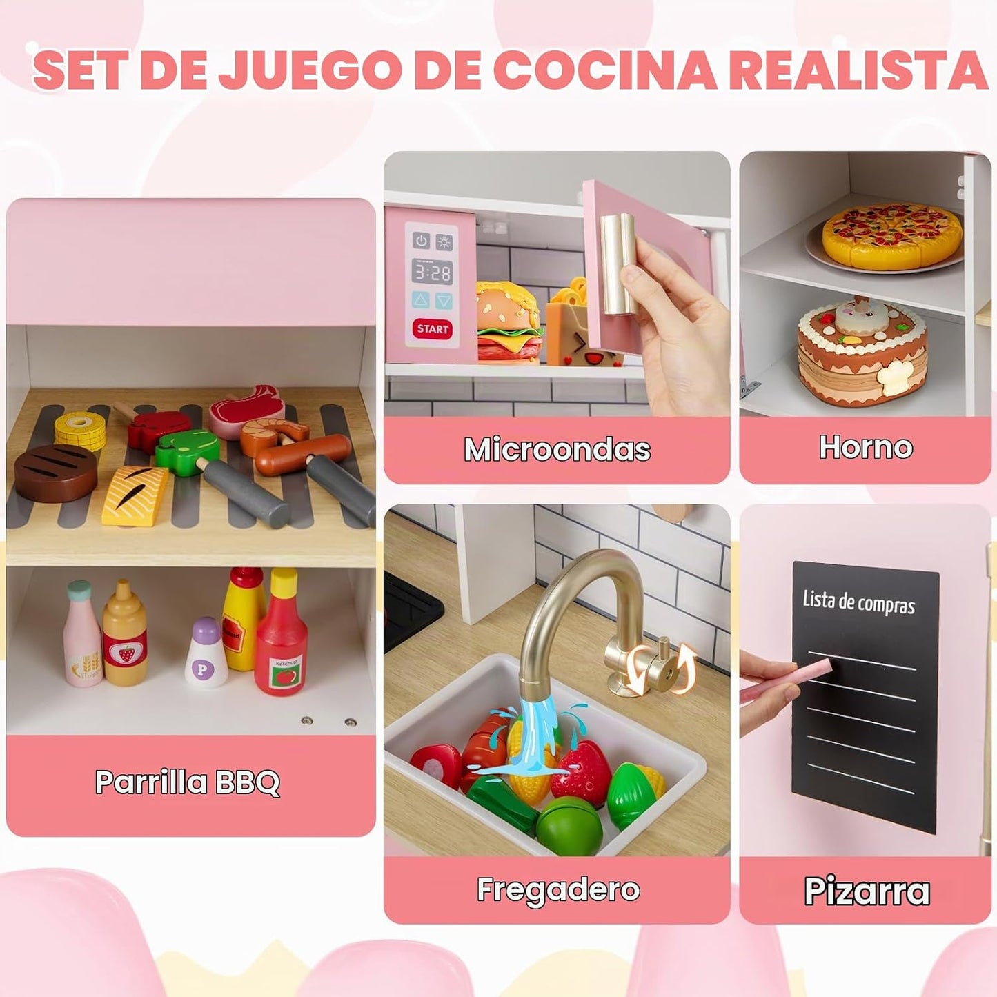 Costzon Juego de Cocina Infantil de Madera, Cocina de Simulación co...