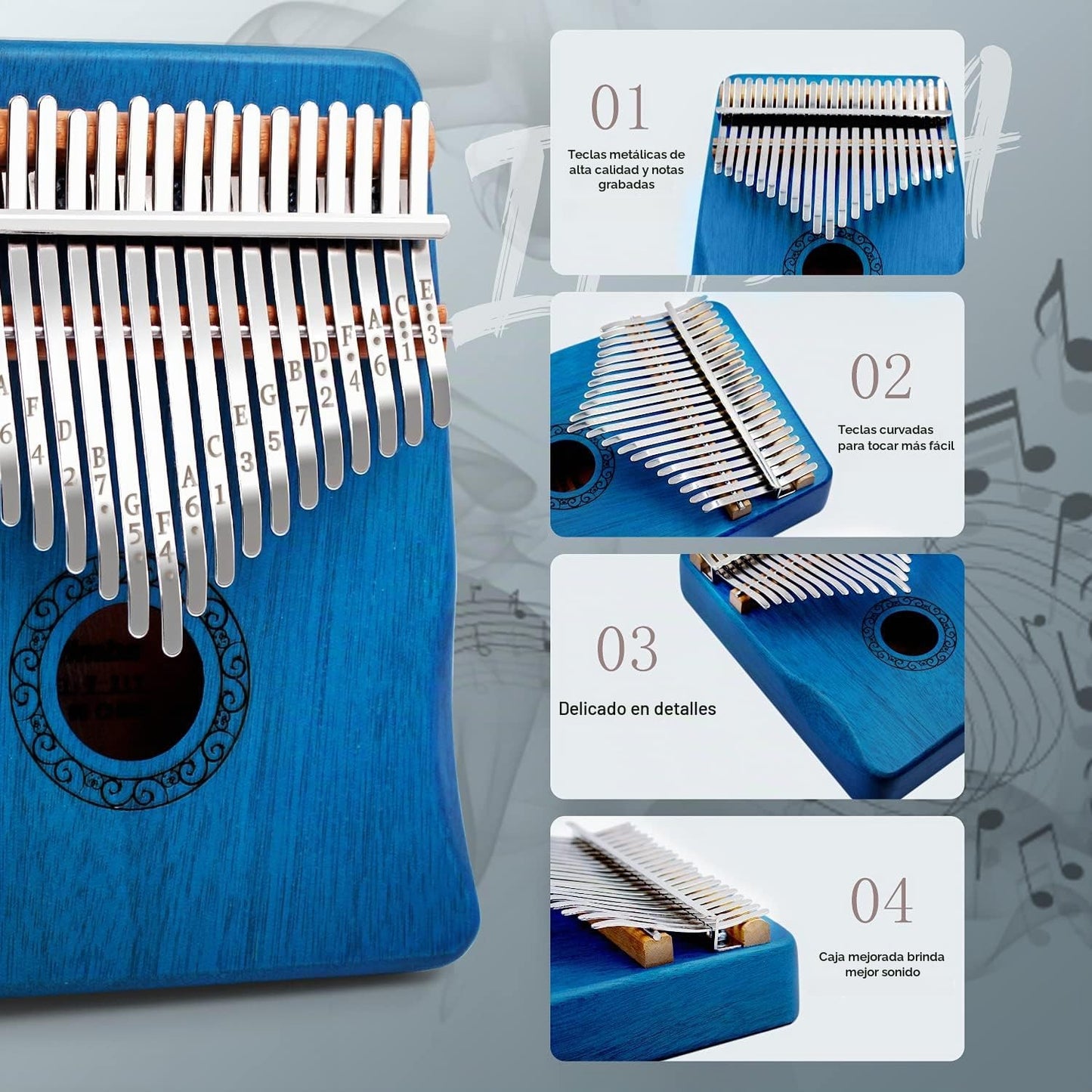 Piano de Pulgar Kalimba, YUNDIE Portátil de 21 Teclas Piano de Dedo...