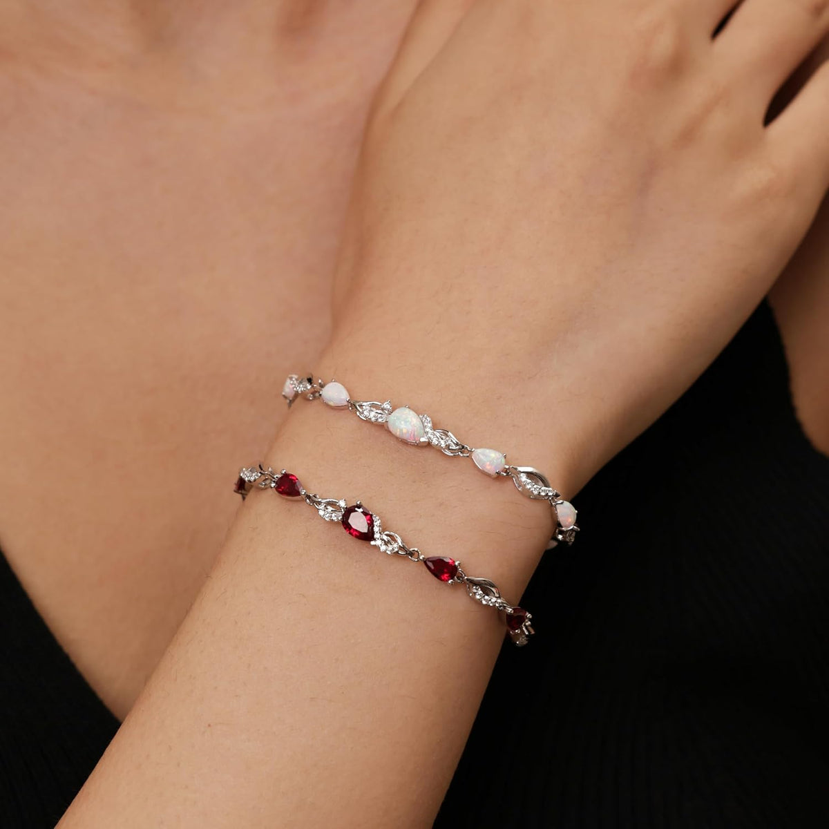 FANCIME Pulsera de piedra natal para mujer Pulsera de tenis ajustab...