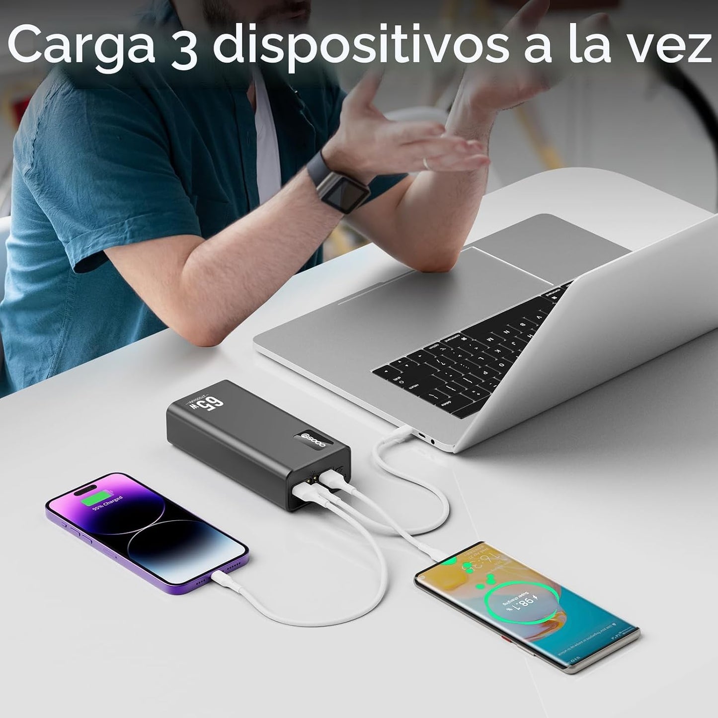 PSOOO Cargador portátil 27000mAh 65W PD cargador de carga rápida, b...