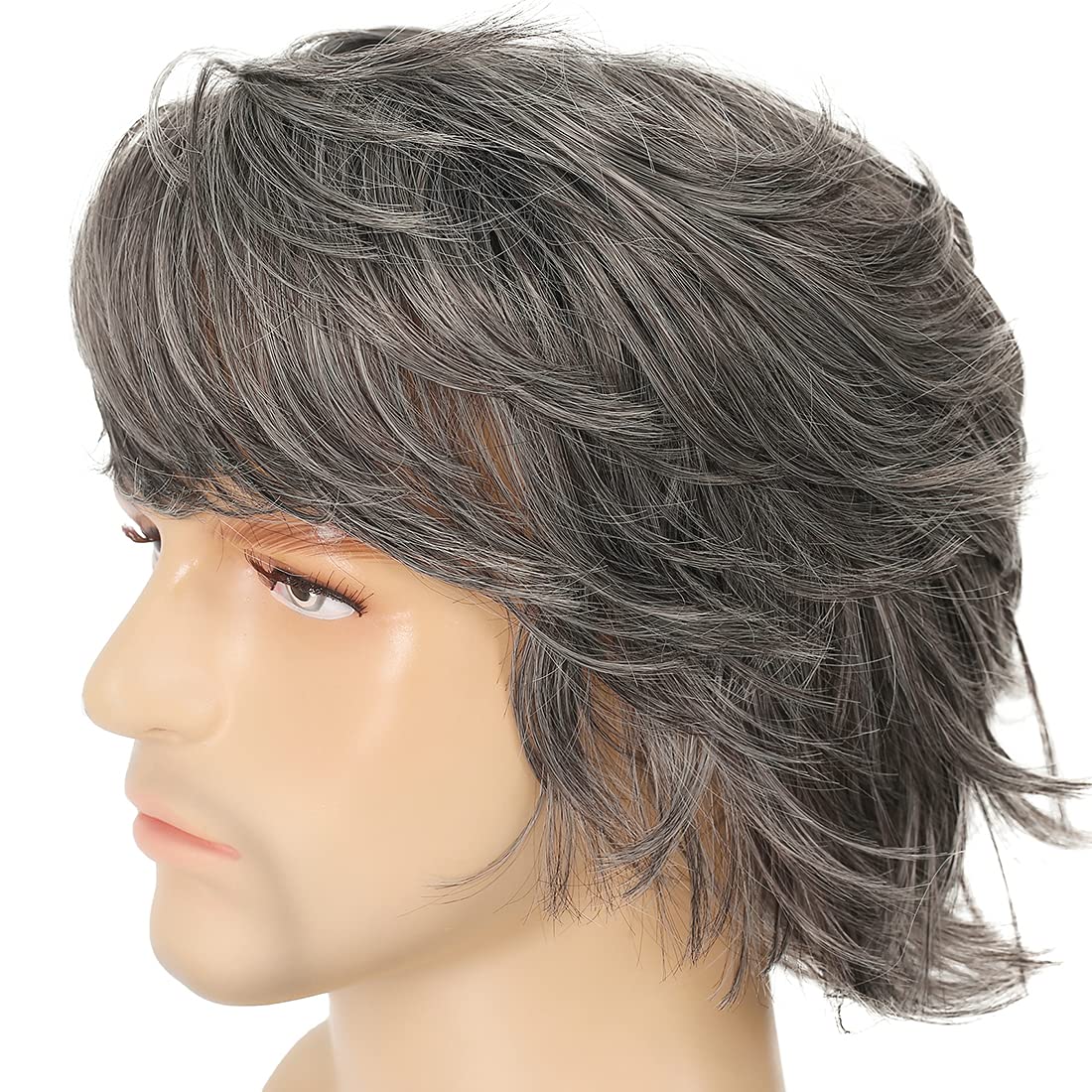 Wiwige Peluca gris para hombre, peluca corta en capas naturales esp...