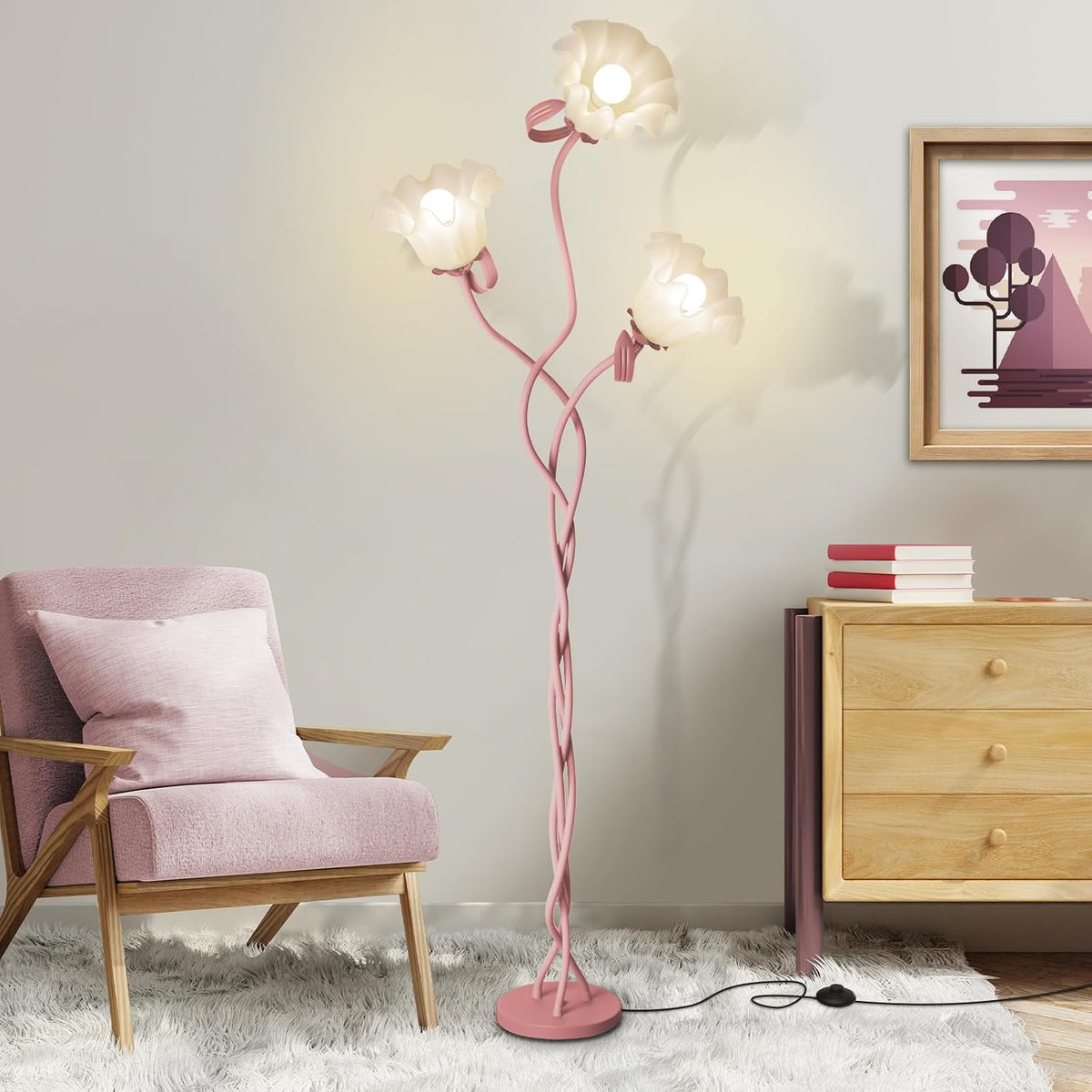 Lámpara de Pie con Flores para Dormitorio, Linda Lámpara de Pie de...