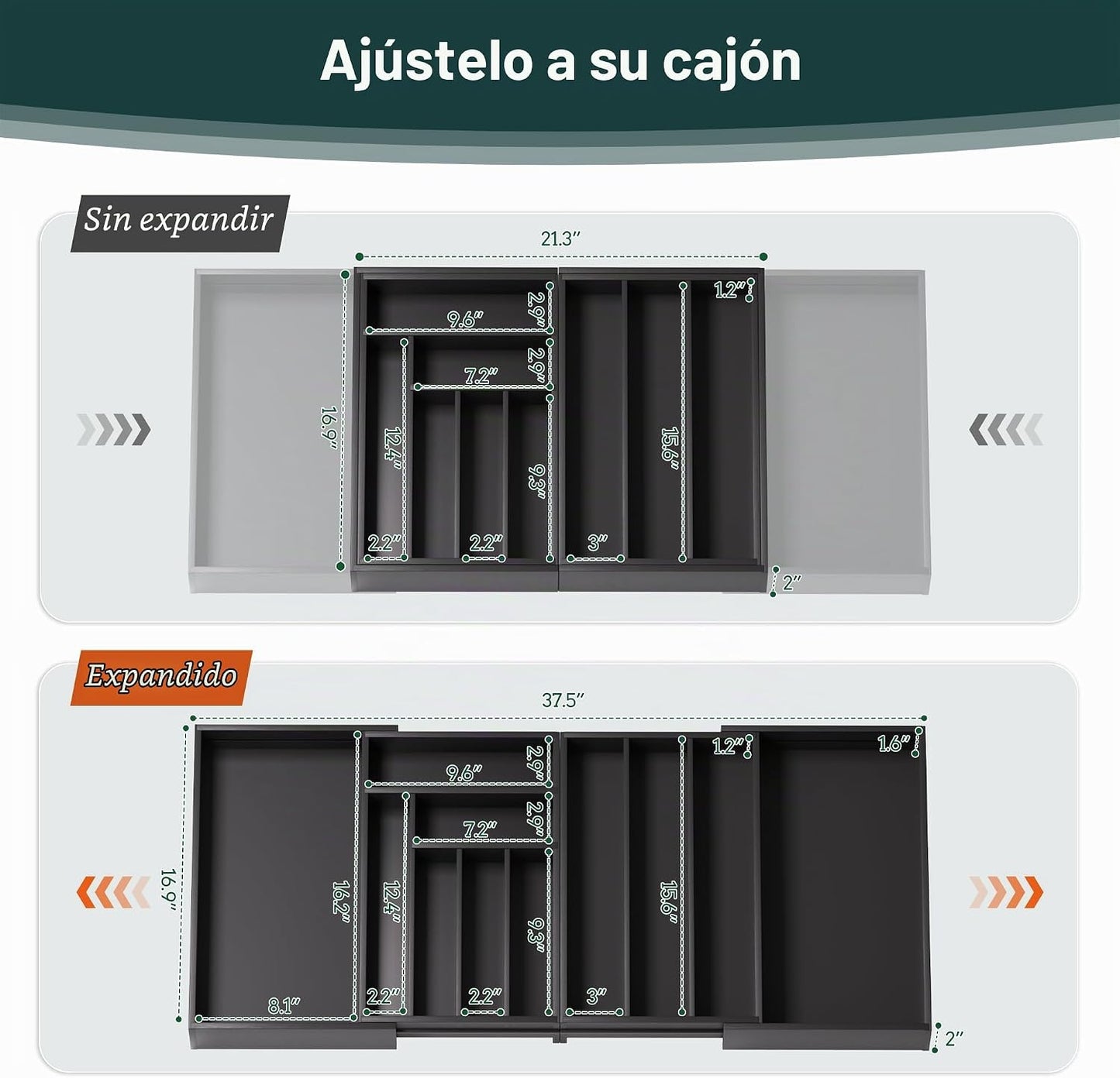 Organizador de Cubiertos Grande, Conectado Magnéticamente Expandibl...