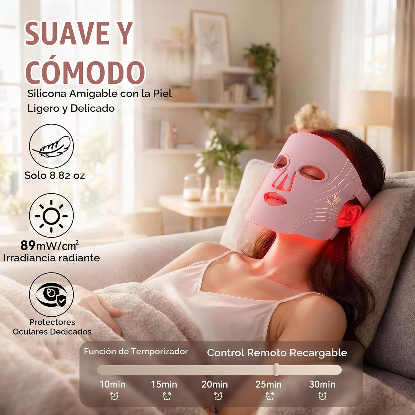 WAYCOM Terapia de luz roja para la cara: Máscara de terapia de luz...