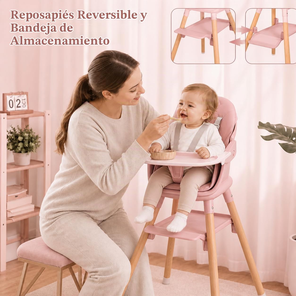 Komcot Silla alta para bebé, sillas altas convertibles de madera 6...