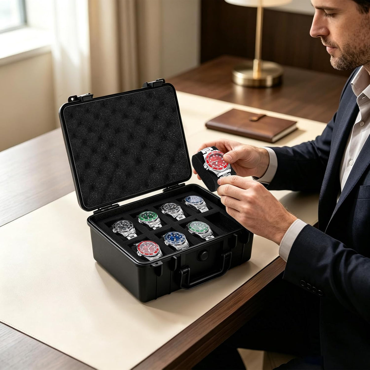 FREEAMG Estuche de viaje para reloj de 8 ranuras para hombres, caja...