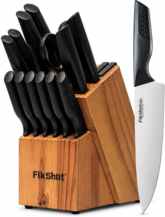 FikShot Juego de cuchillos de cocina de 15 piezas con bloque y afil...