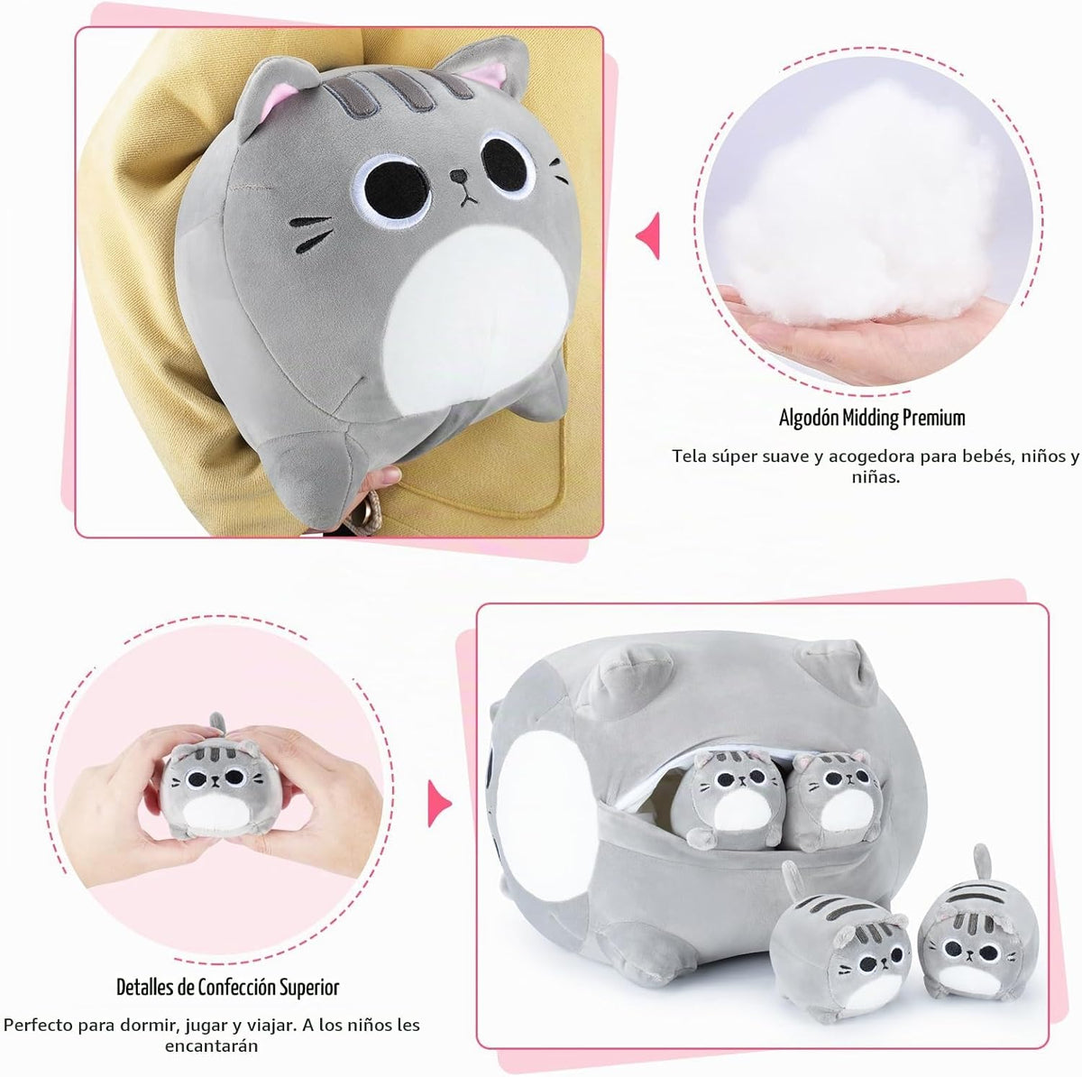 5 piezas de peluche de gato gris de la familia de 15.8 pulgadas, ga...