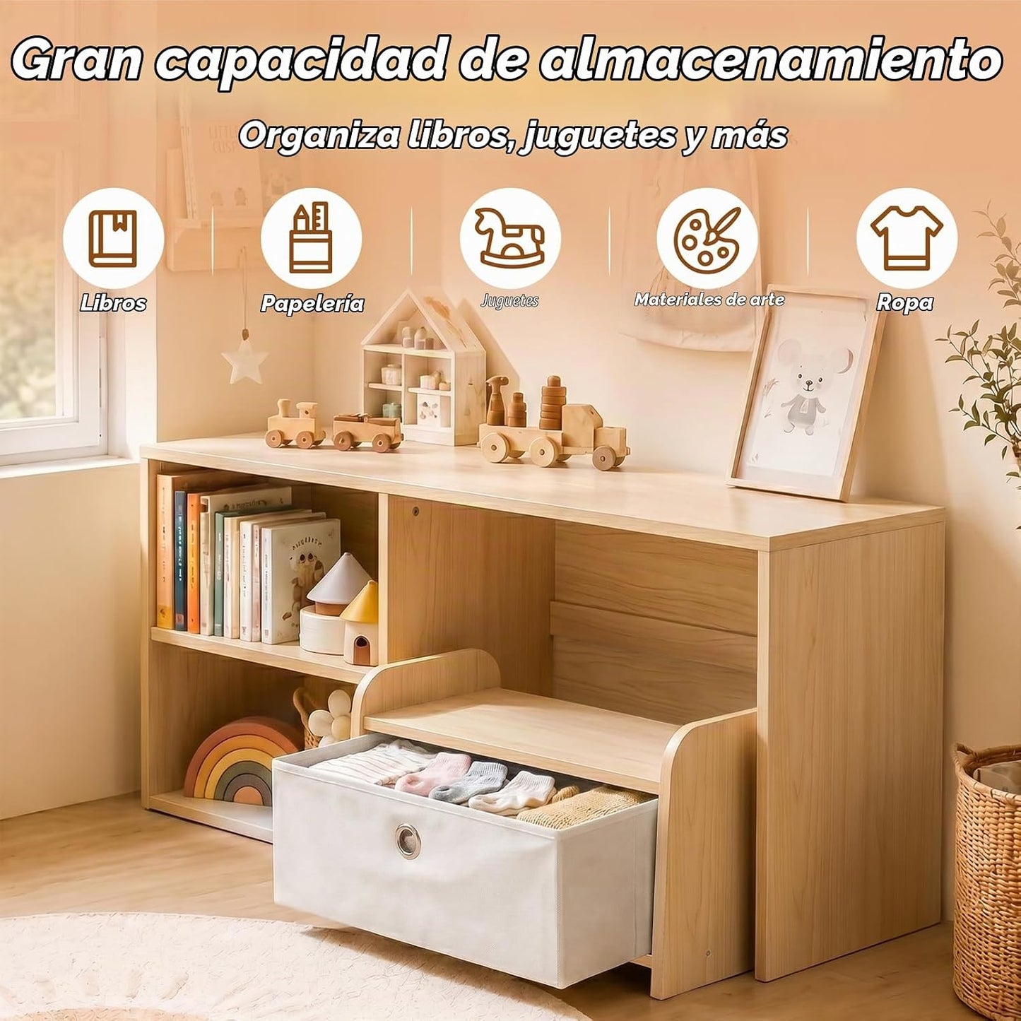 Faesun Estantería 3 en 1 para niños pequeños, estantería Montessori...