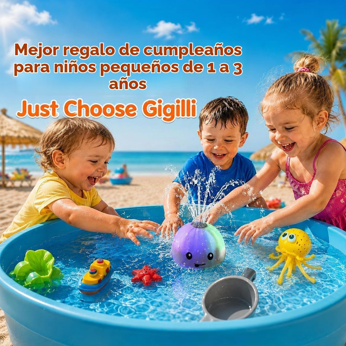 Gigilli Rociador de juguete de baño de ballena iluminado, 4 modos d...