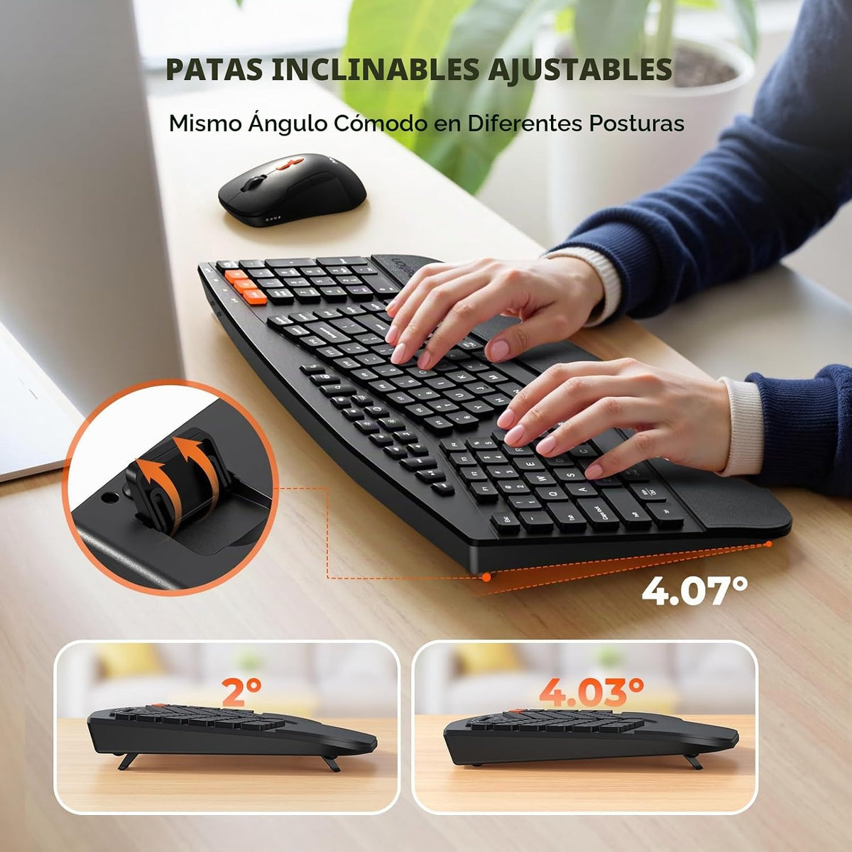 MEETION Combo ergonómico de teclado y mouse divididos, Bluetooth in...
