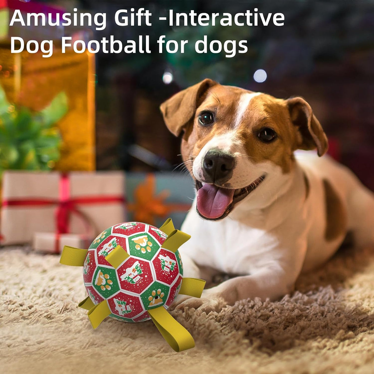 QDAN Juguetes navideños para perros: pelota de fútbol para perros c...
