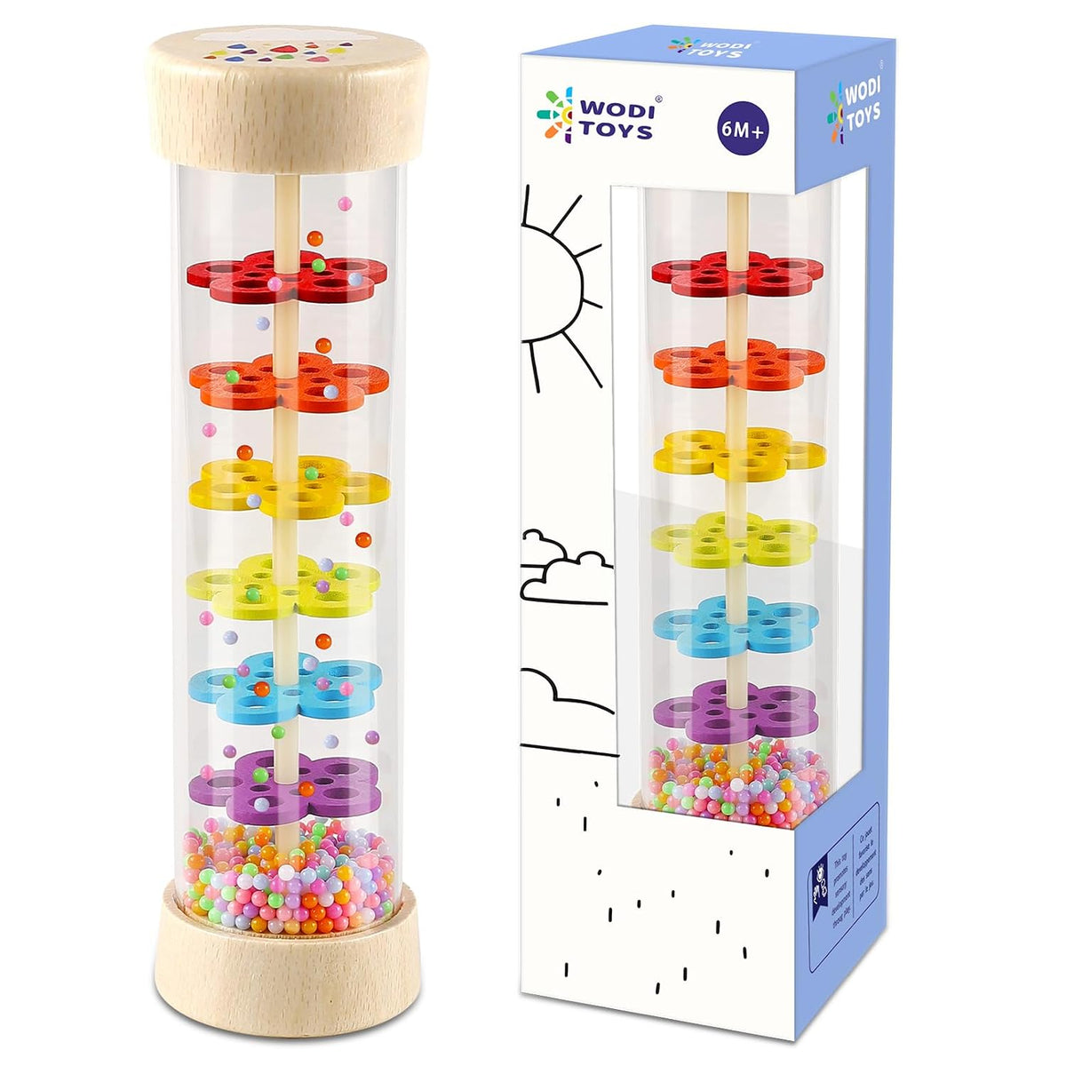 LOOIKOOS Rainmaker - Palo de lluvia de madera de 7 pulgadas, juguet...
