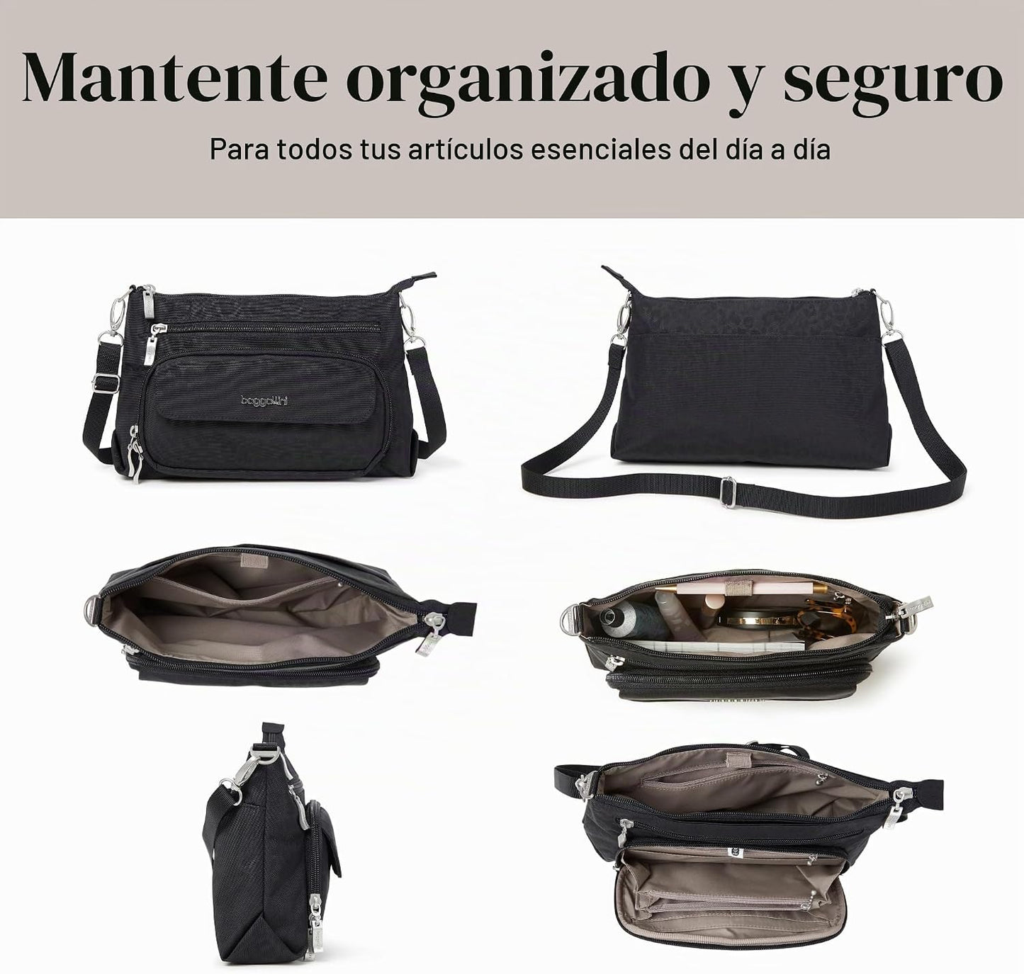 Baggallini Original Everyday 11x7.5 Bolsos cruzados con RFID, liger...