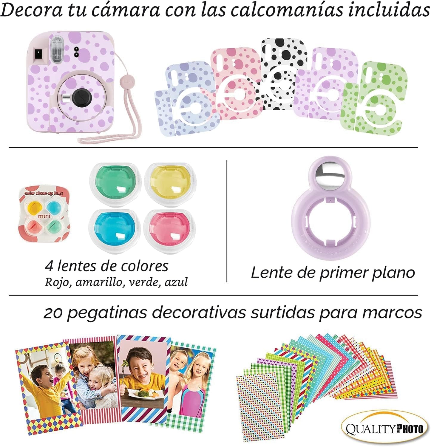 Fujifilm Cámara instantánea Instax Mini 12 con funda, calcomanías d...
