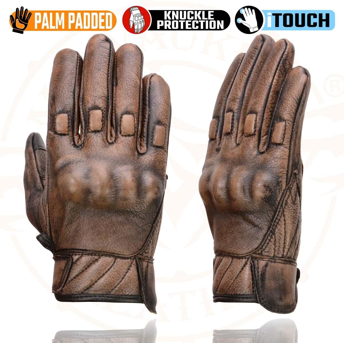 Milwaukee Leather MG7514 - Guantes de piel marrón para hombre, comp...