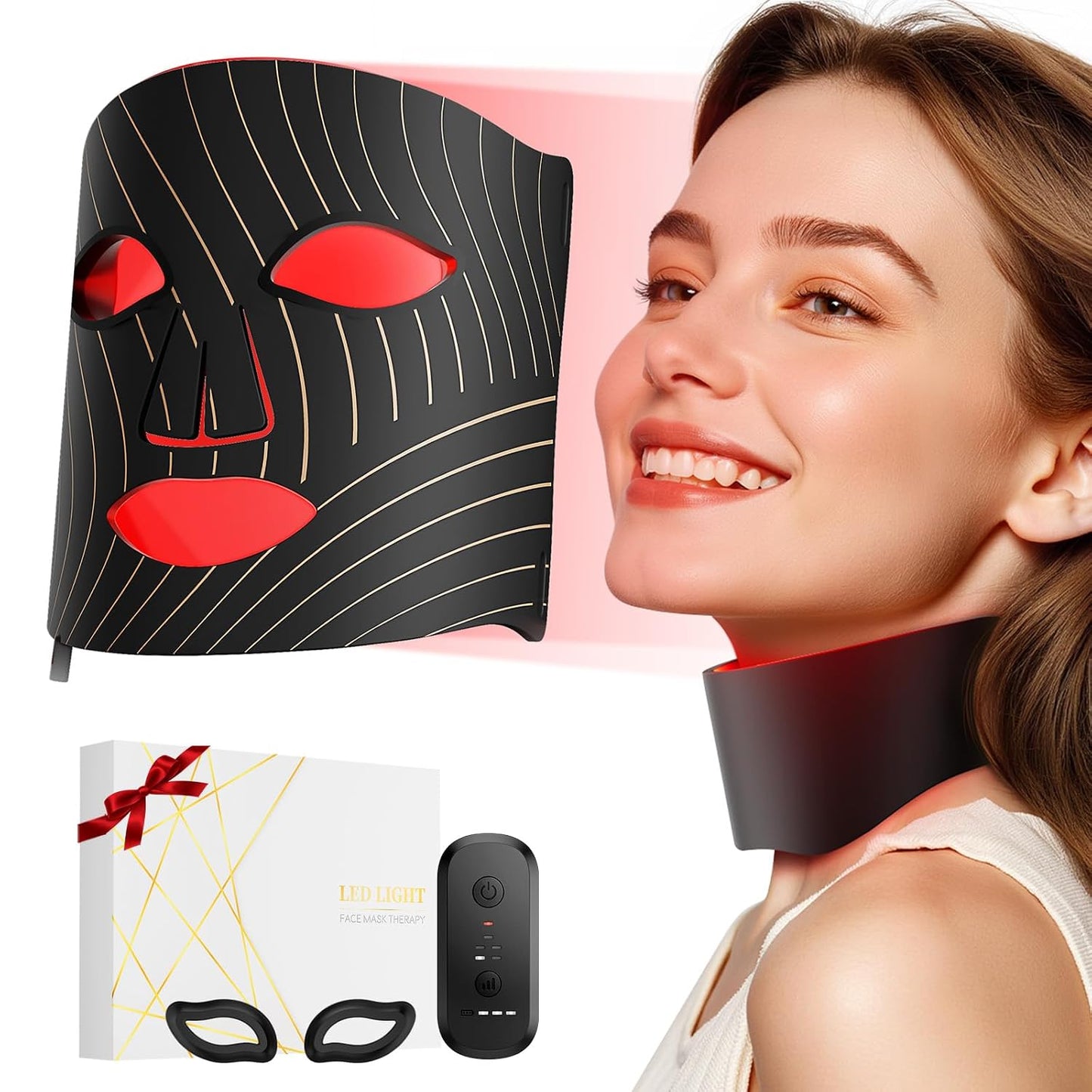 ONLUKY Terapia de luz roja para cara, máscara facial LED terapia de...