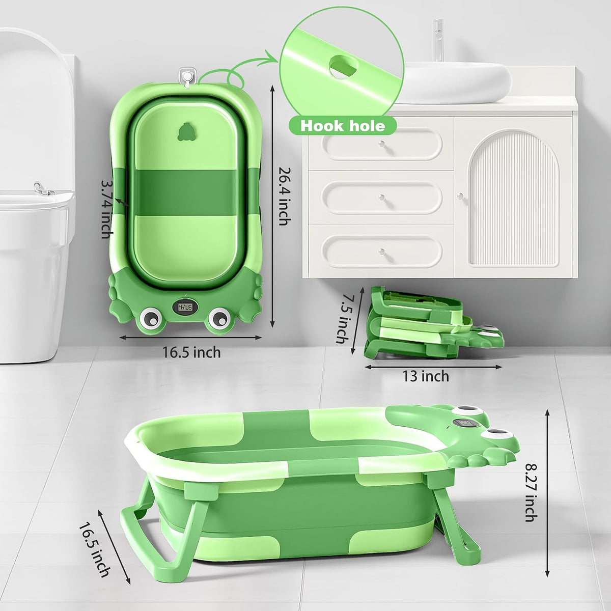 Bañera plegable para bebés para recién nacidos con termómetro y coj...