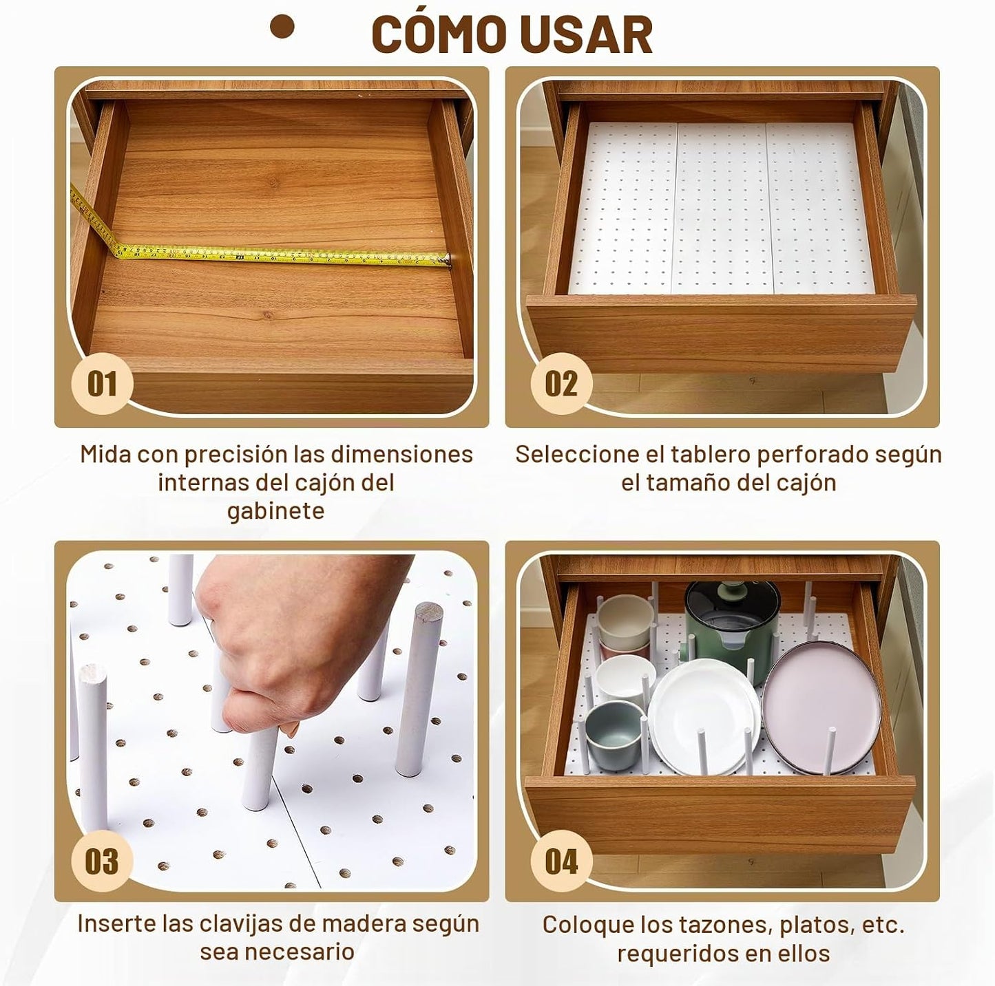 Kigley Organizador de cajones de madera de 6 piezas, blanco, 21 x 5...