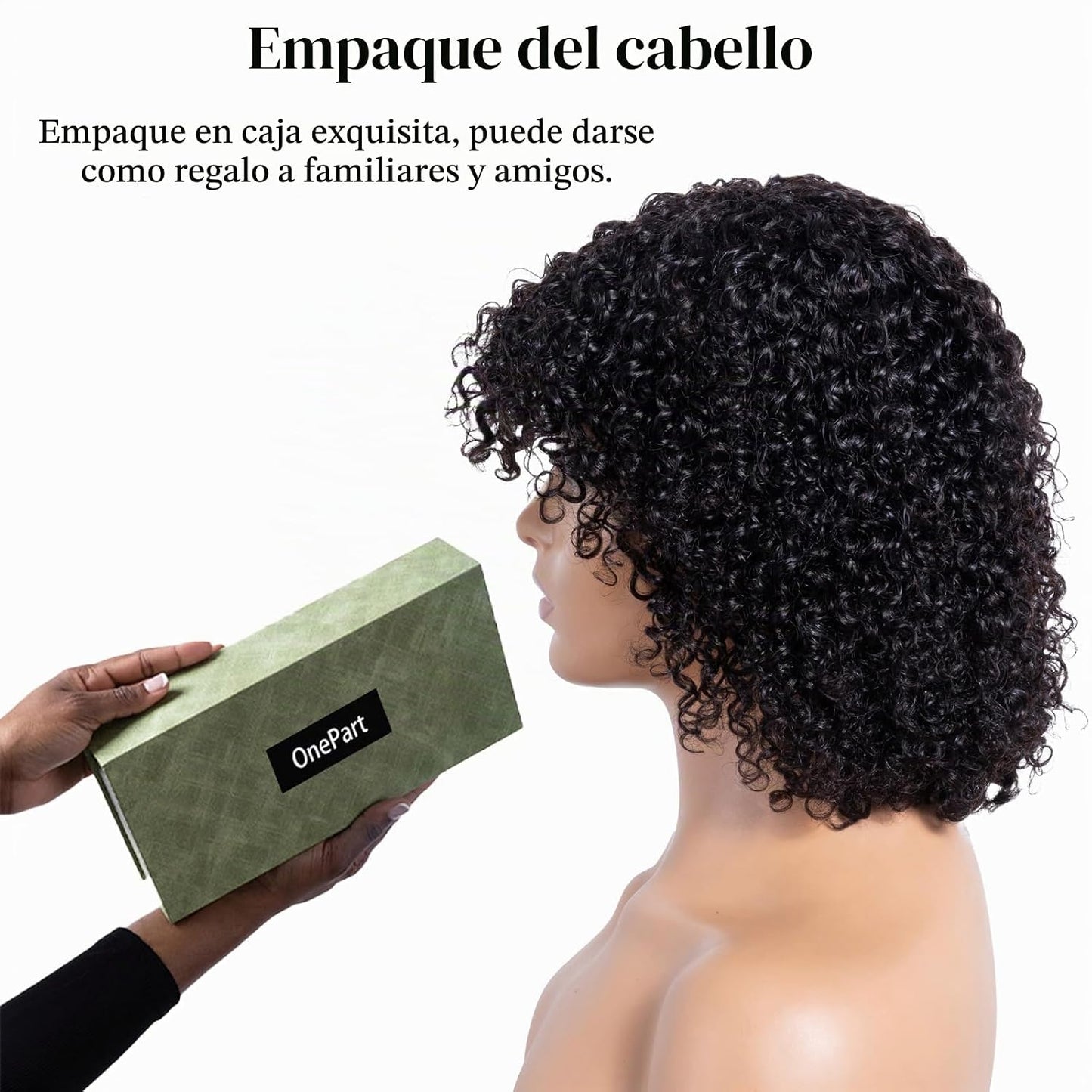 OnePart Peluca corta de cabello humano rizado Jerry con flequillo p...
