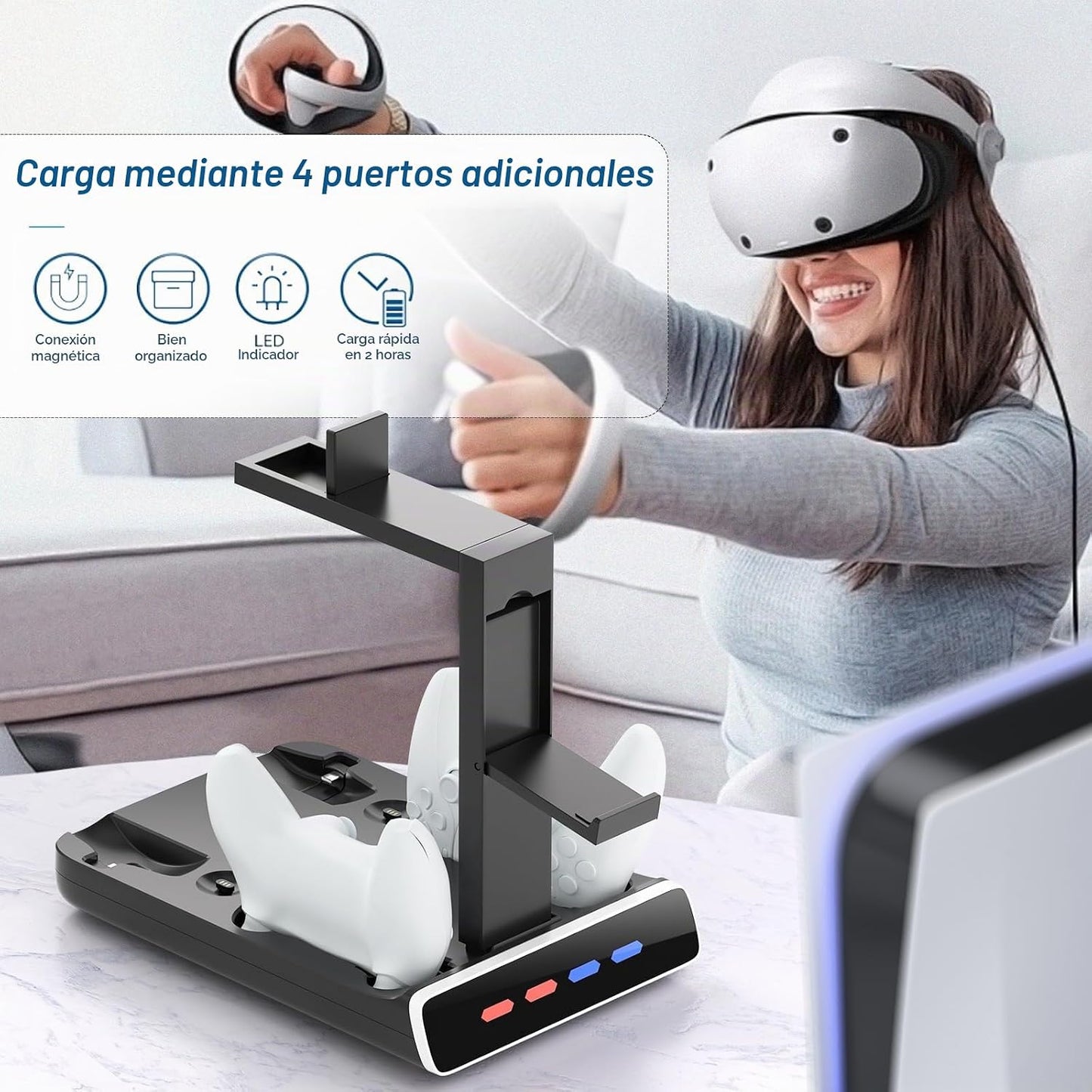 Base de carga de controlador 3 en 1 para PSVR2 y PS5, pantalla de s...