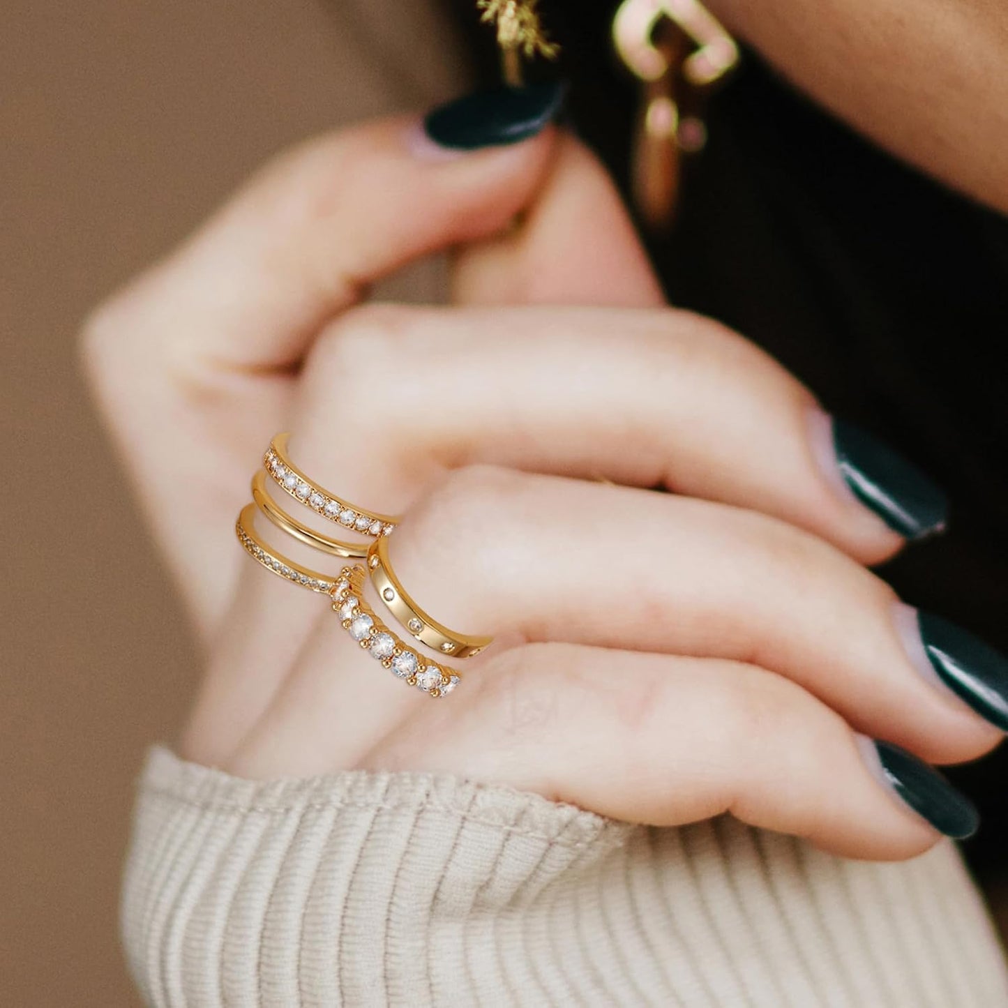 Anillos de oro para mujer sin deslustre, juego de anillos de nudill...