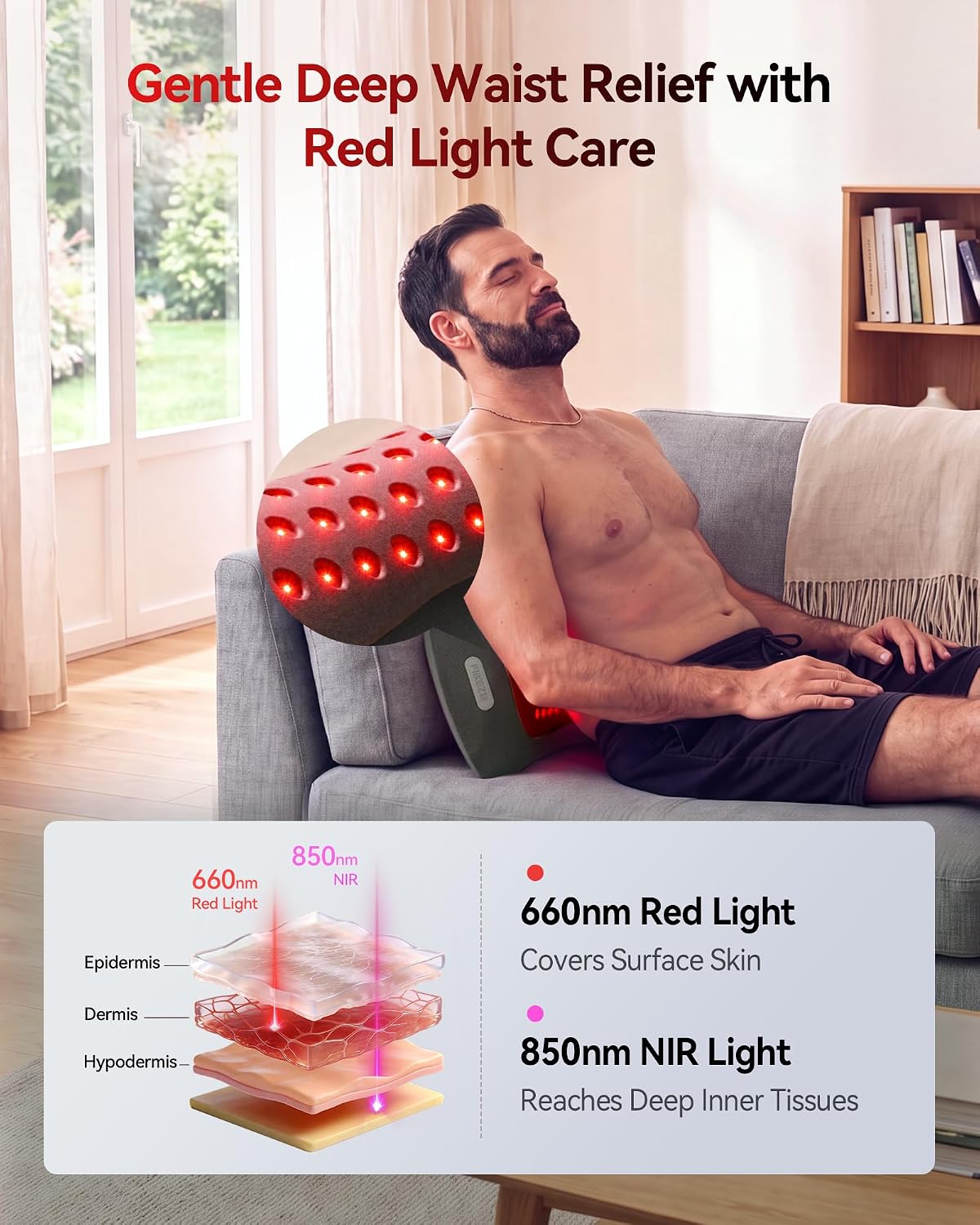 FliKEZE Masajeador lumbar 4 en 1 con luz roja 660\/850nm inalámbric...