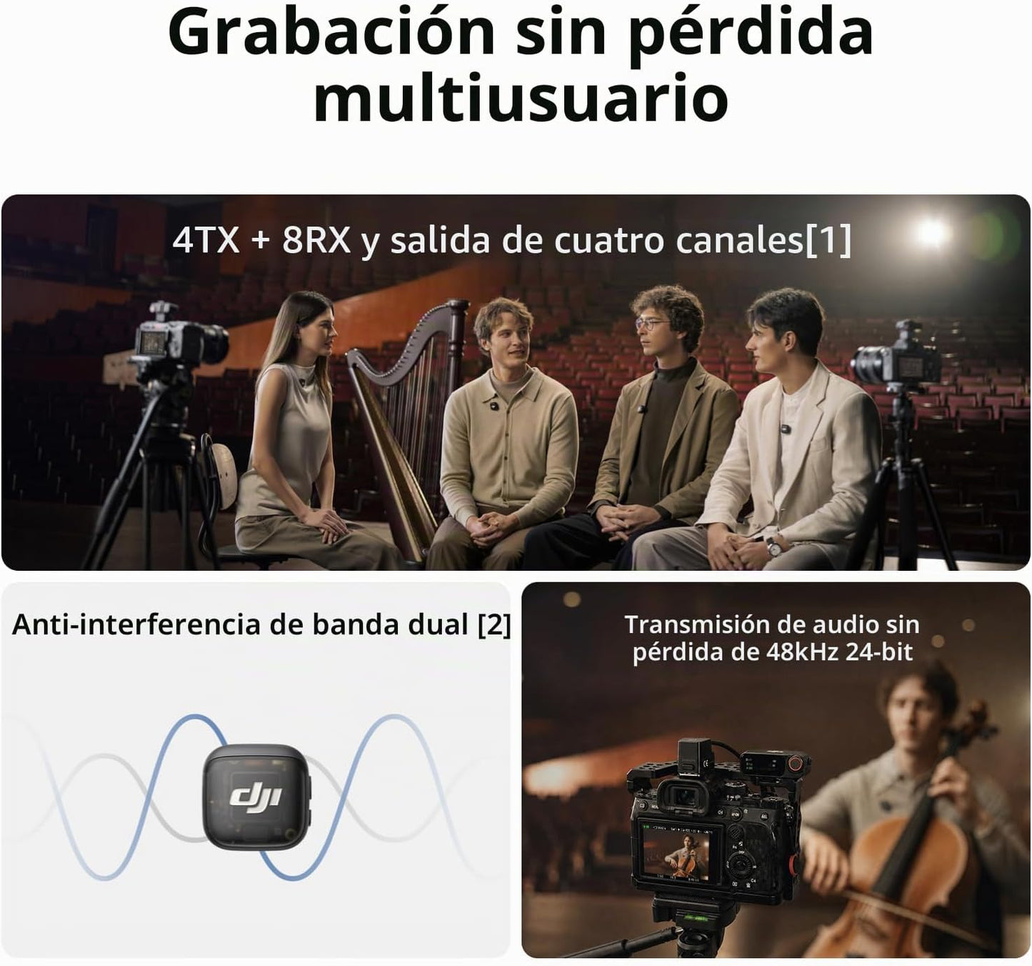 DJI Mic 3 (2TX+1RX+estuche de carga), micrófono todo en uno con zap...