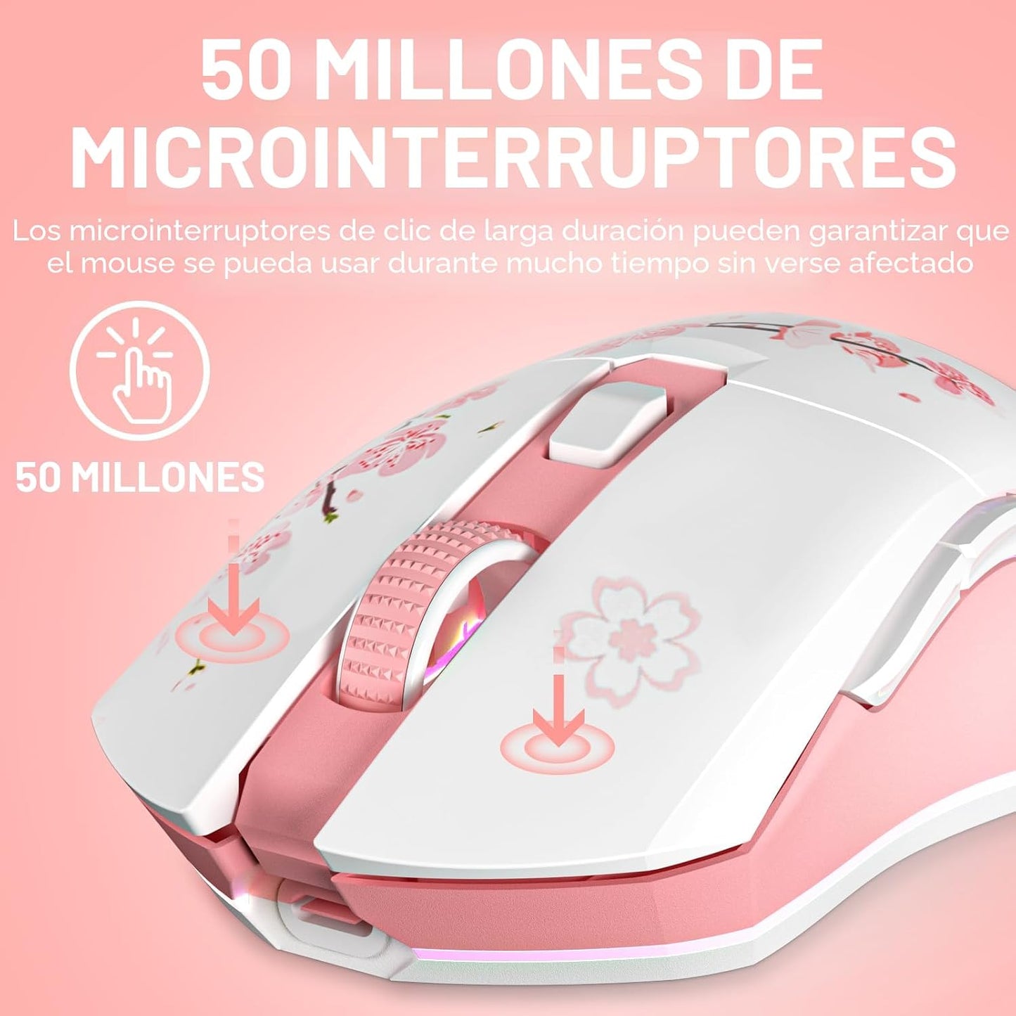 DAREU Ratón inalámbrico Sakura rosa para juegos con base de carga r...