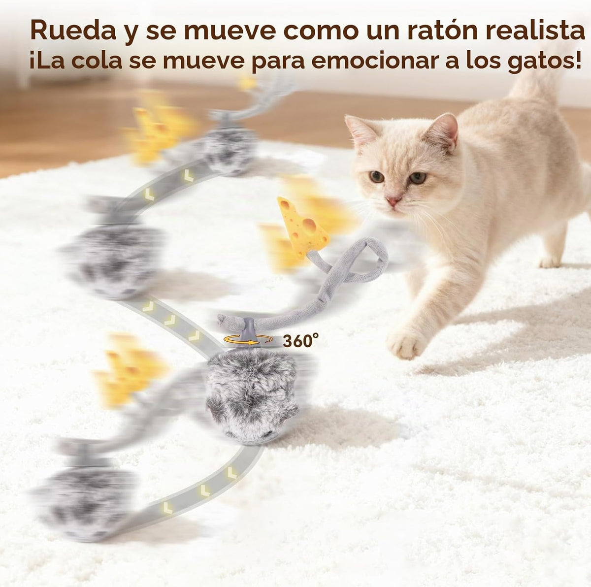 Migipaws MigiMouse - Juguete interactivo para gatos con giro de 360...