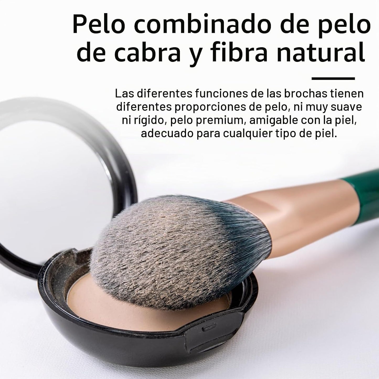 ENZO KEN Juego de brochas de maquillaje de fibra natural y pelo de...
