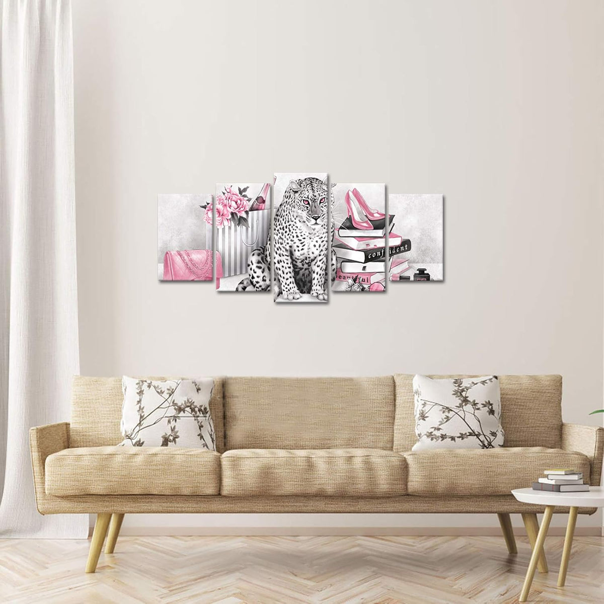 Kaloremore - Lienzo de leopardo de moda negro, blanco, rosa, impres...