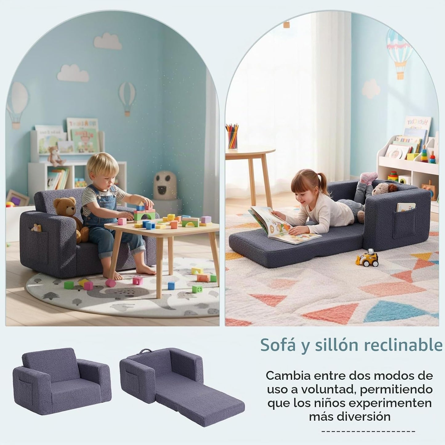 Tiita Sofá para niños, sillas infantiles 2 en 1, sofá convertible p...