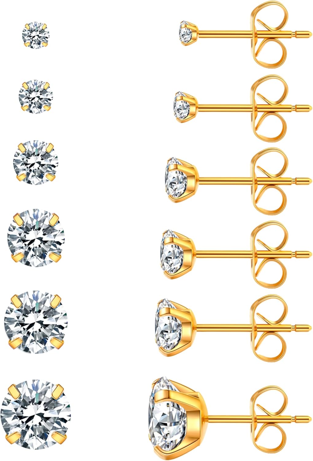 Juego de 6 pares de aretes, aretes hipoalergénicos de circonita cúb...