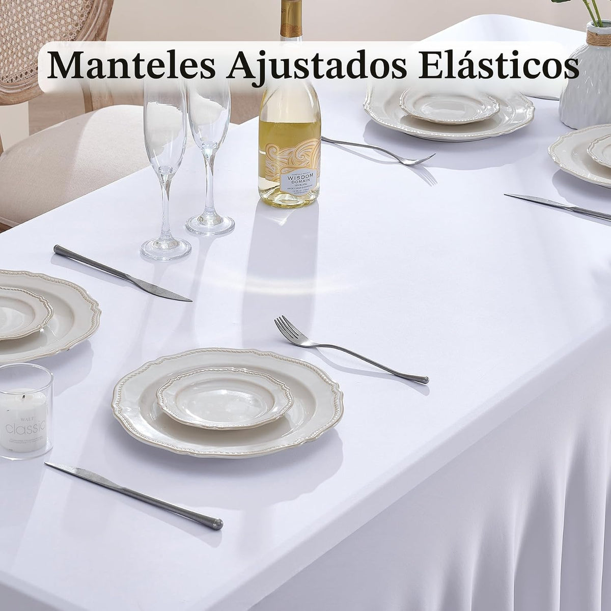 Paquete de 2 manteles de elastano blanco para mesas rectangulares d...
