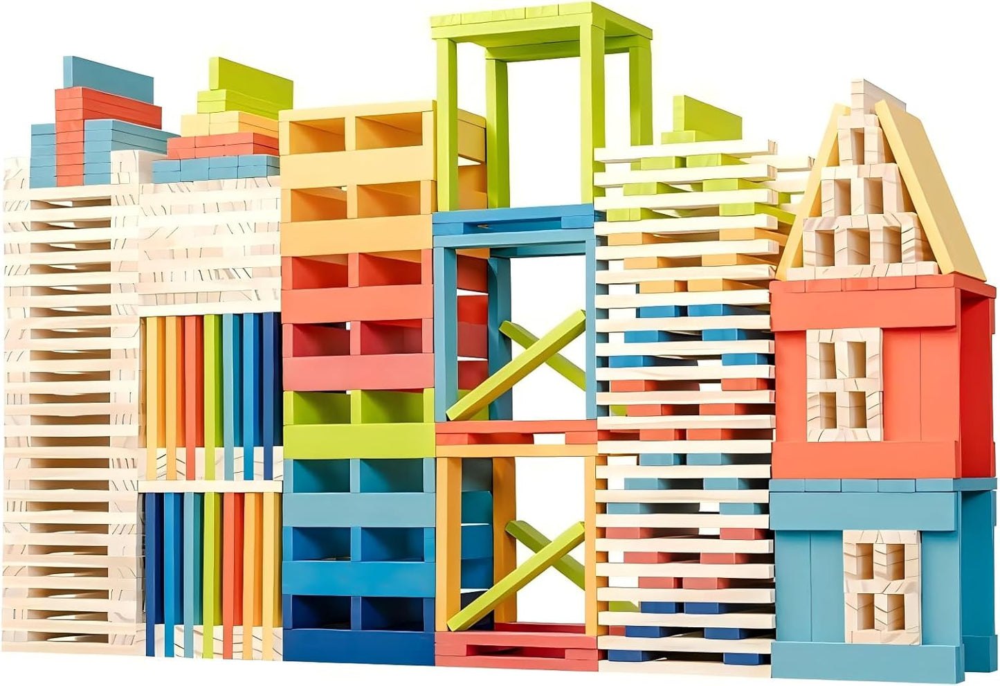 Juego de 300 tablones de construcción de madera natural prémium par...