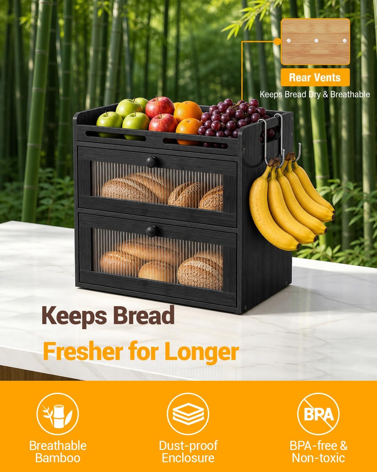 Panera para encimera de cocina, almacenamiento de bambú de 2 nivele...