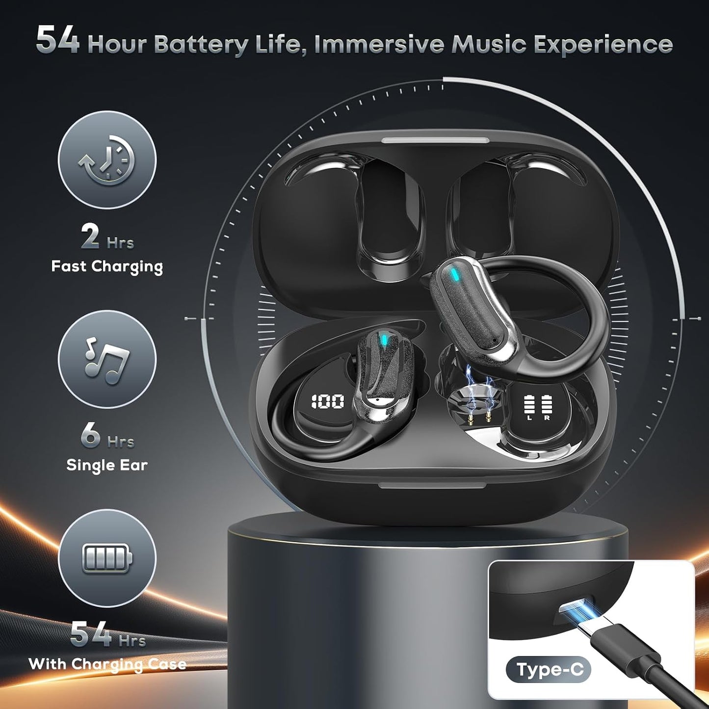 Auriculares inalámbricos Bluetooth, auriculares estéreo de 54 horas...