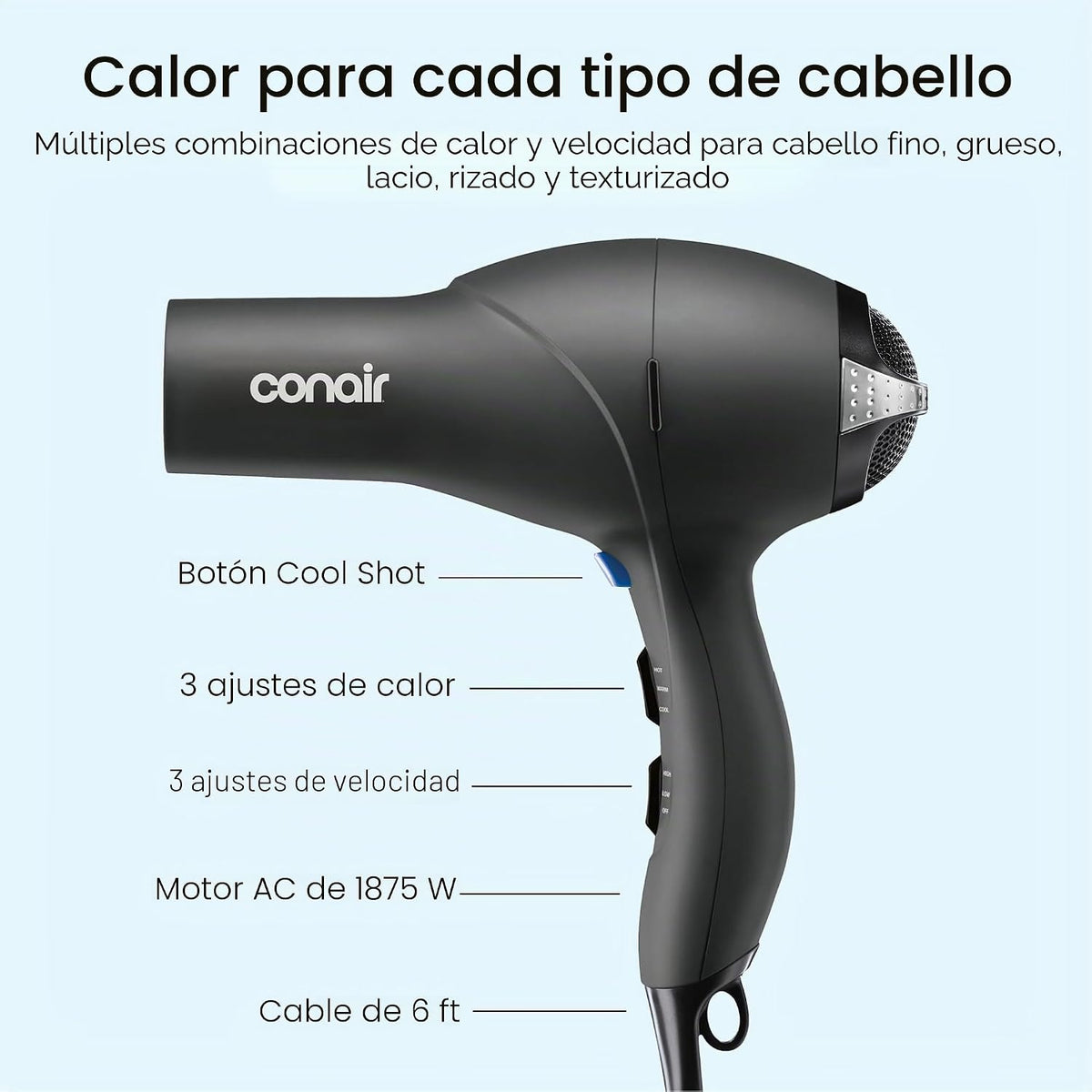 Conair Secador de pelo con difusor, concentrador y cepillo redondo,...