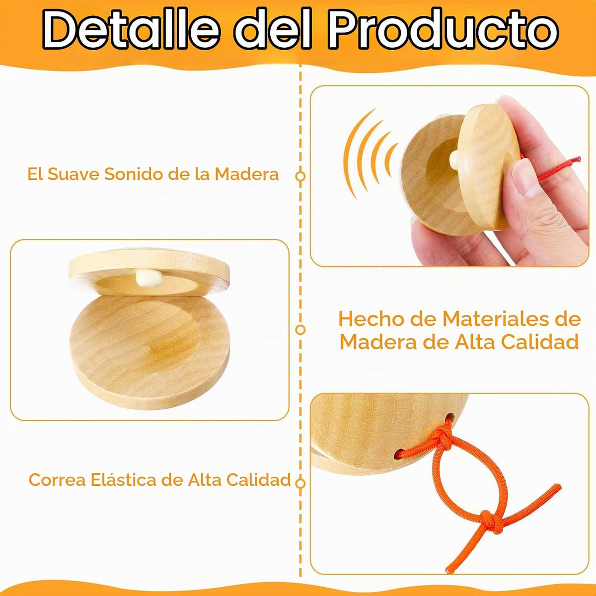 32 castañuelas de dedo, instrumentos musicales de madera para adult...