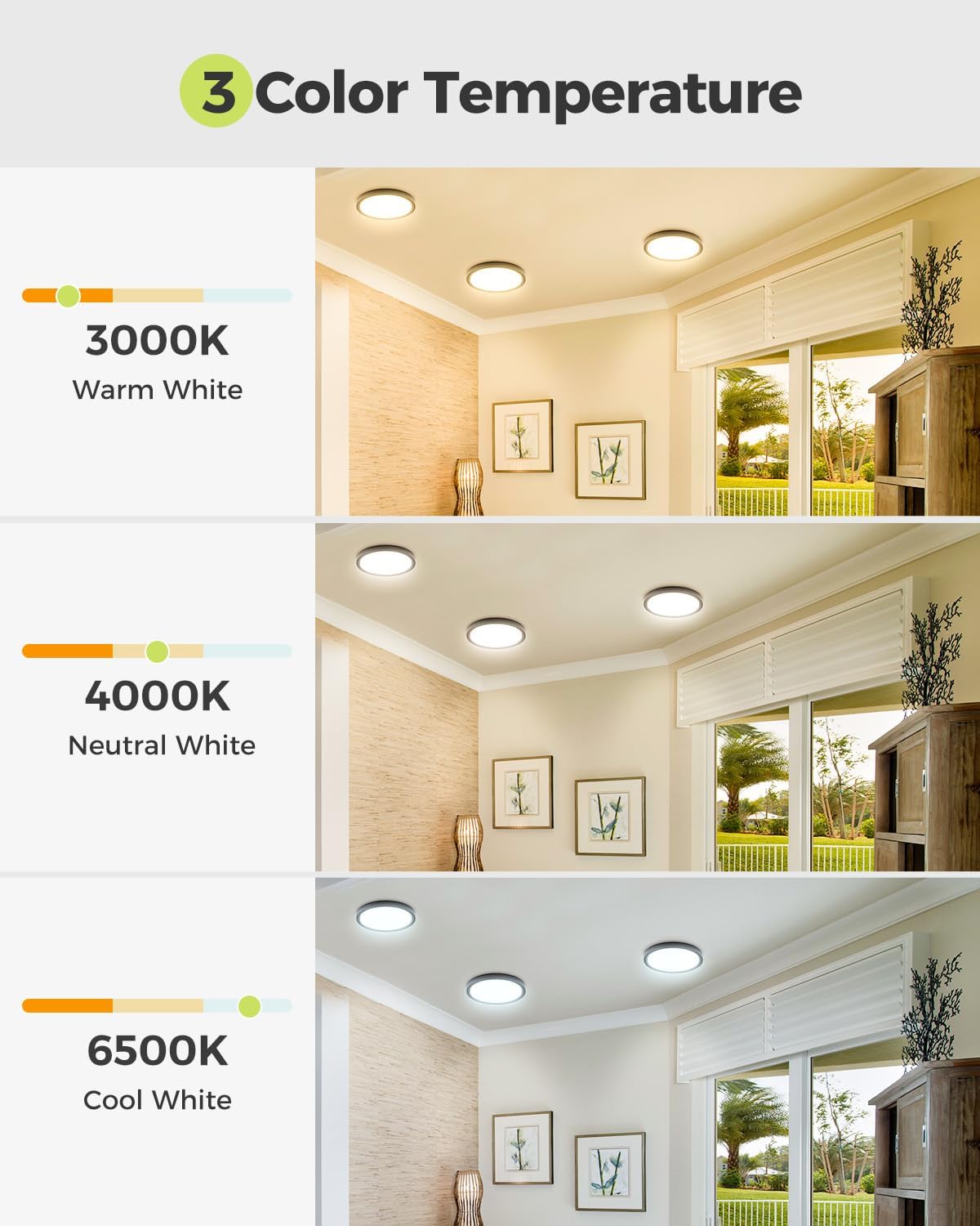 Paquete de 6 luces LED de techo empotradas, 3CCT seleccionables 300...