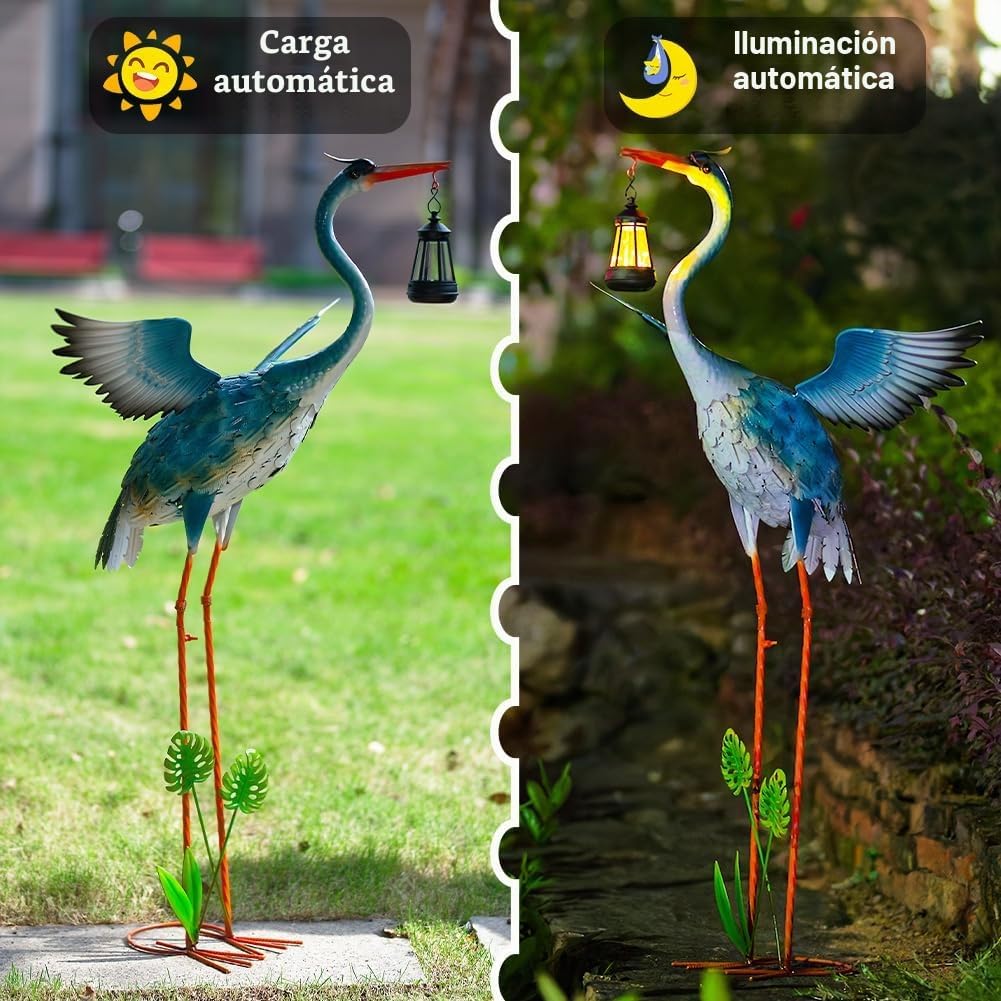 DREAMSOUL Estatuas solares de jardín, estatua de grúa de metal de 4...