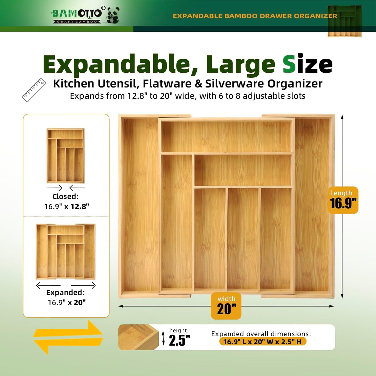BAMOTTO CRAFTBAMBOO Organizador de Cajones Expandible de Bambú \u20...