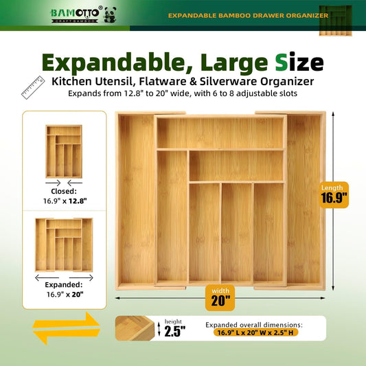 BAMOTTO CRAFTBAMBOO Organizador de Cajones Expandible de Bambú \u20...