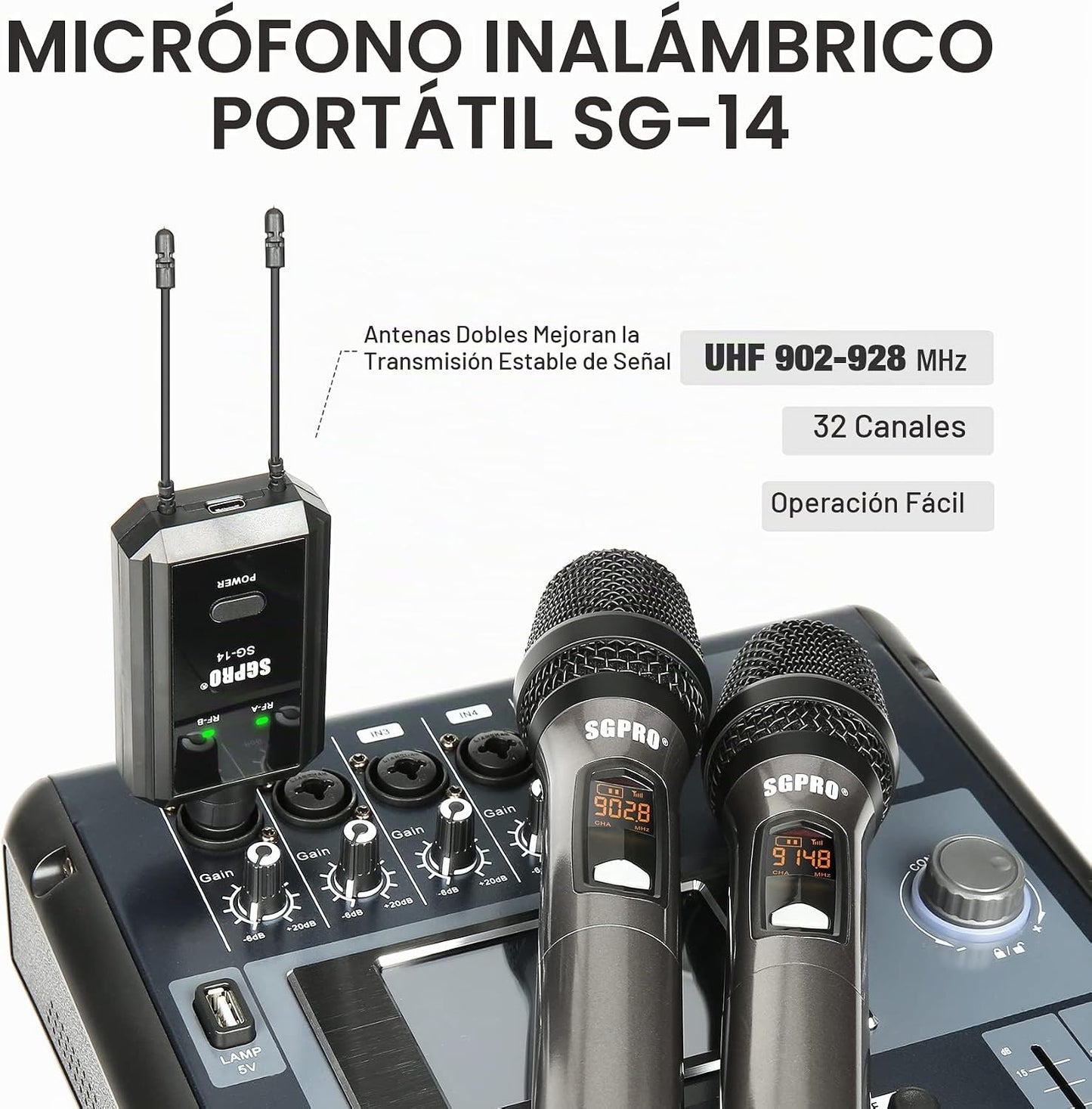 SGPRO Juego de micrófonos inalámbricos multiusos, receptor compacto...