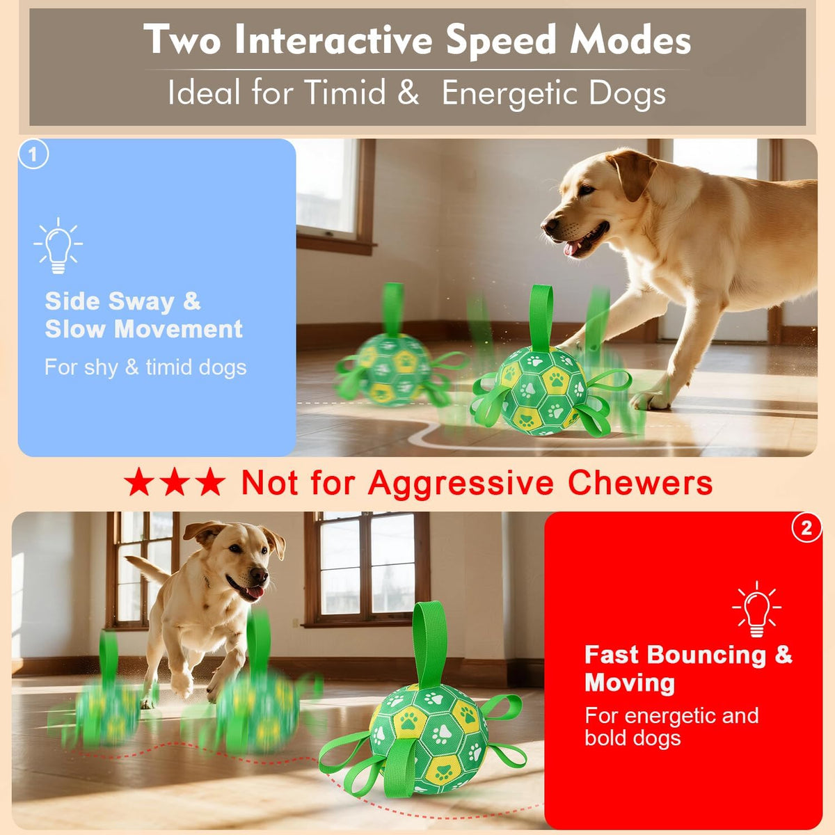 Qraxond Juguetes interactivos para perros, pelota de fútbol para pe...