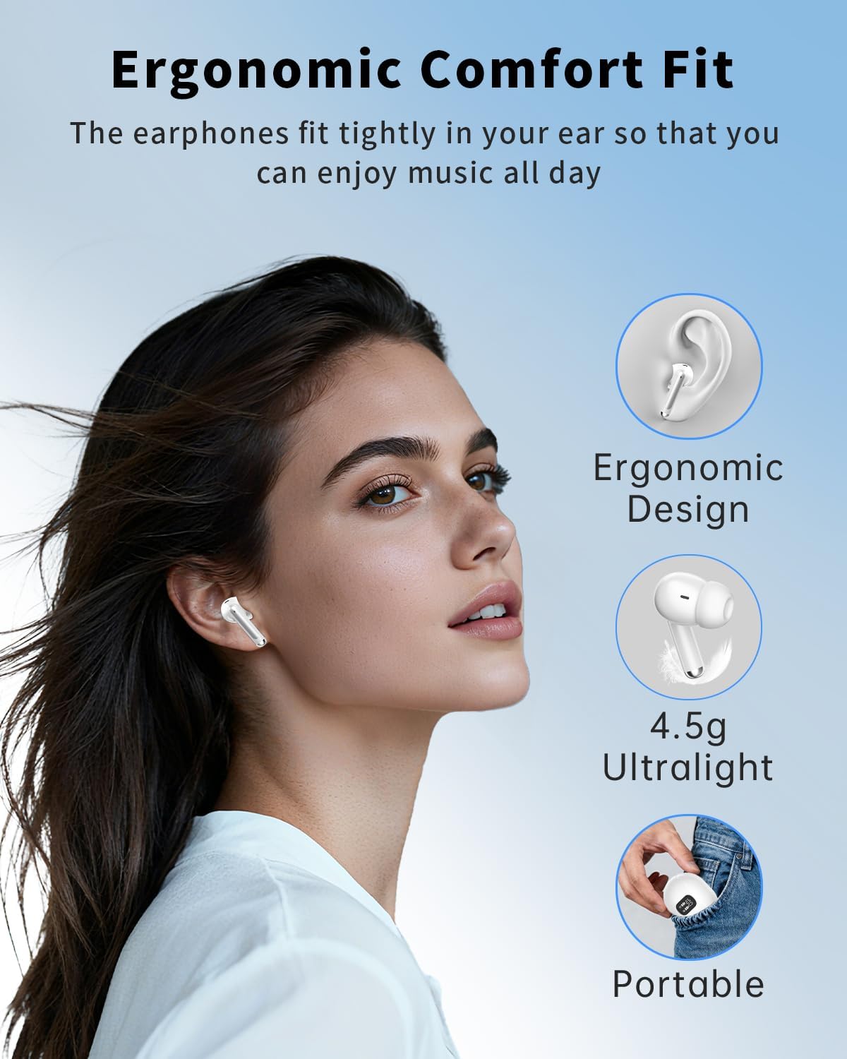 Auriculares inalámbricos, Bluetooth 5.4 auriculares estéreo de grav...