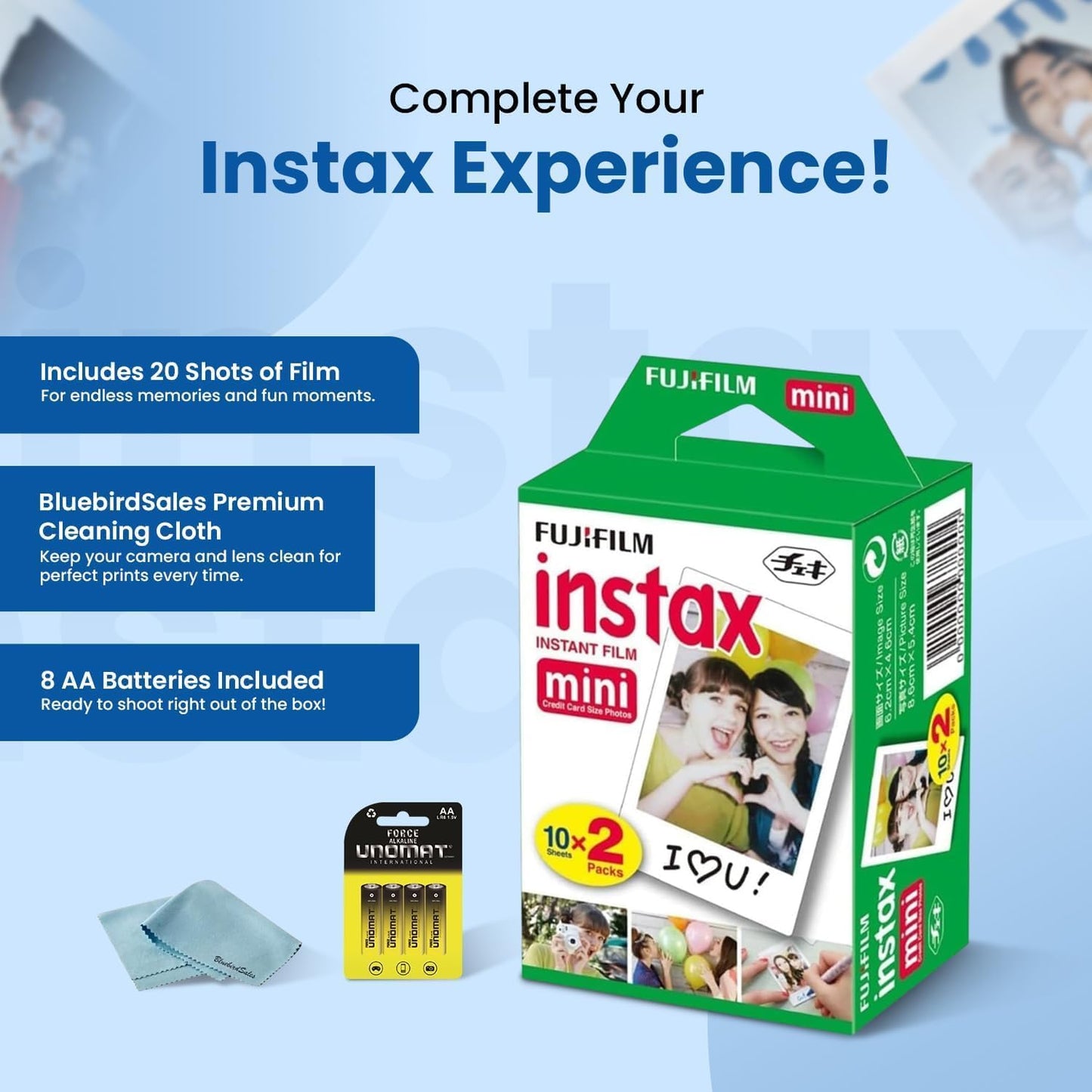 Fujifilm Película instantánea Instax Mini, 60 disparos (10 hojas x...
